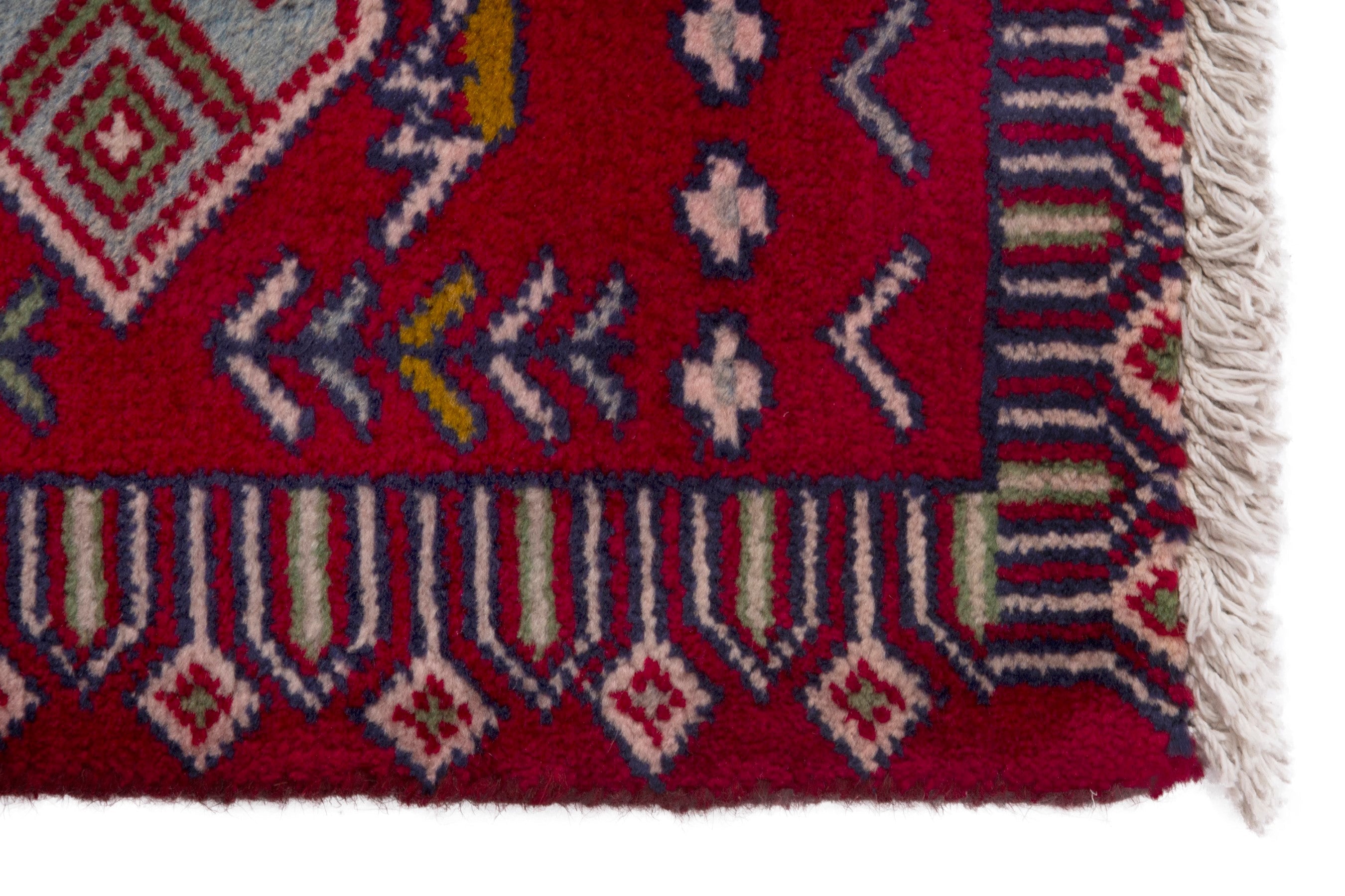 Persian Torkaman accent rug in burgundy and cream, view 4 of 6