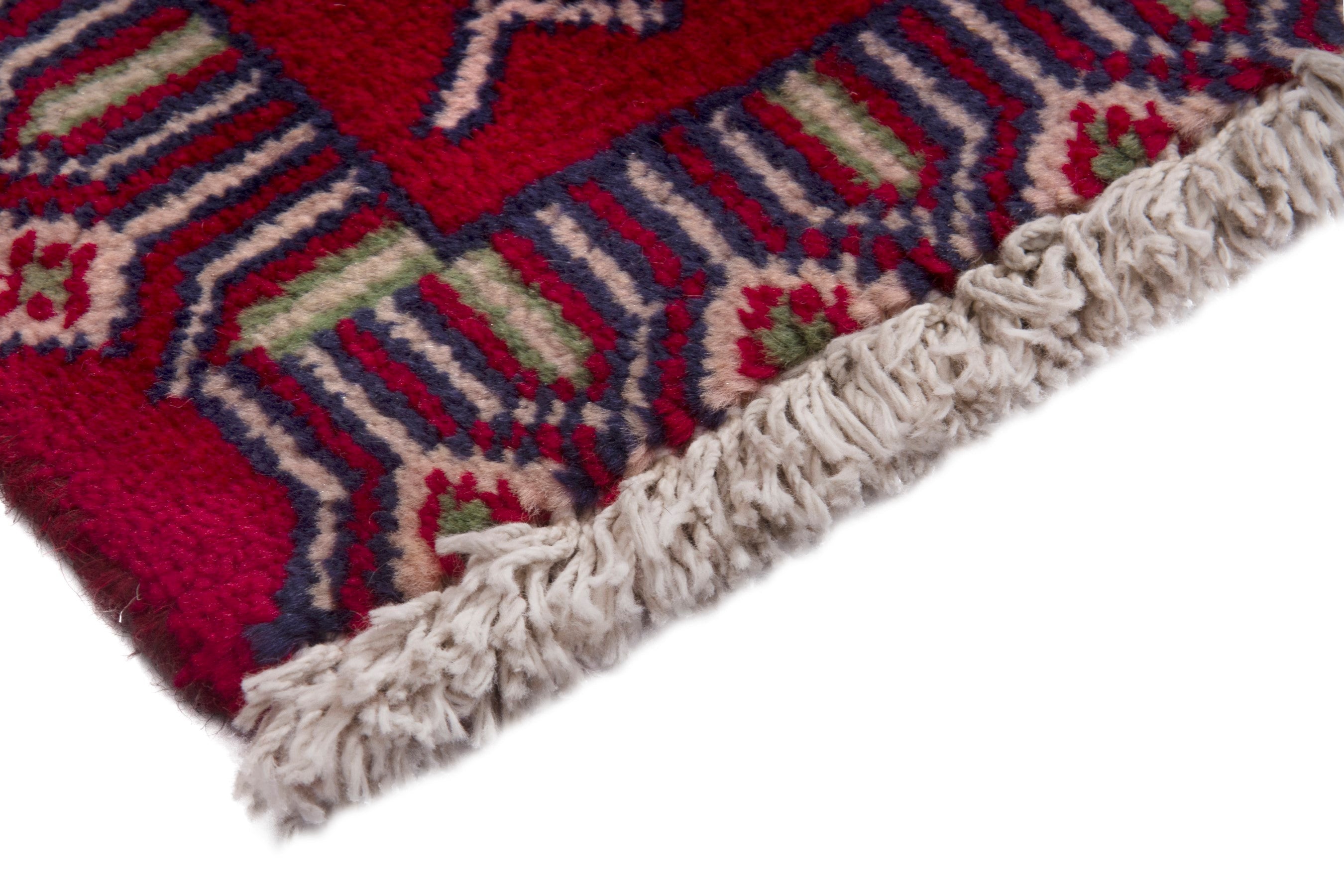 Persian Torkaman accent rug in burgundy and cream, view 5 of 6
