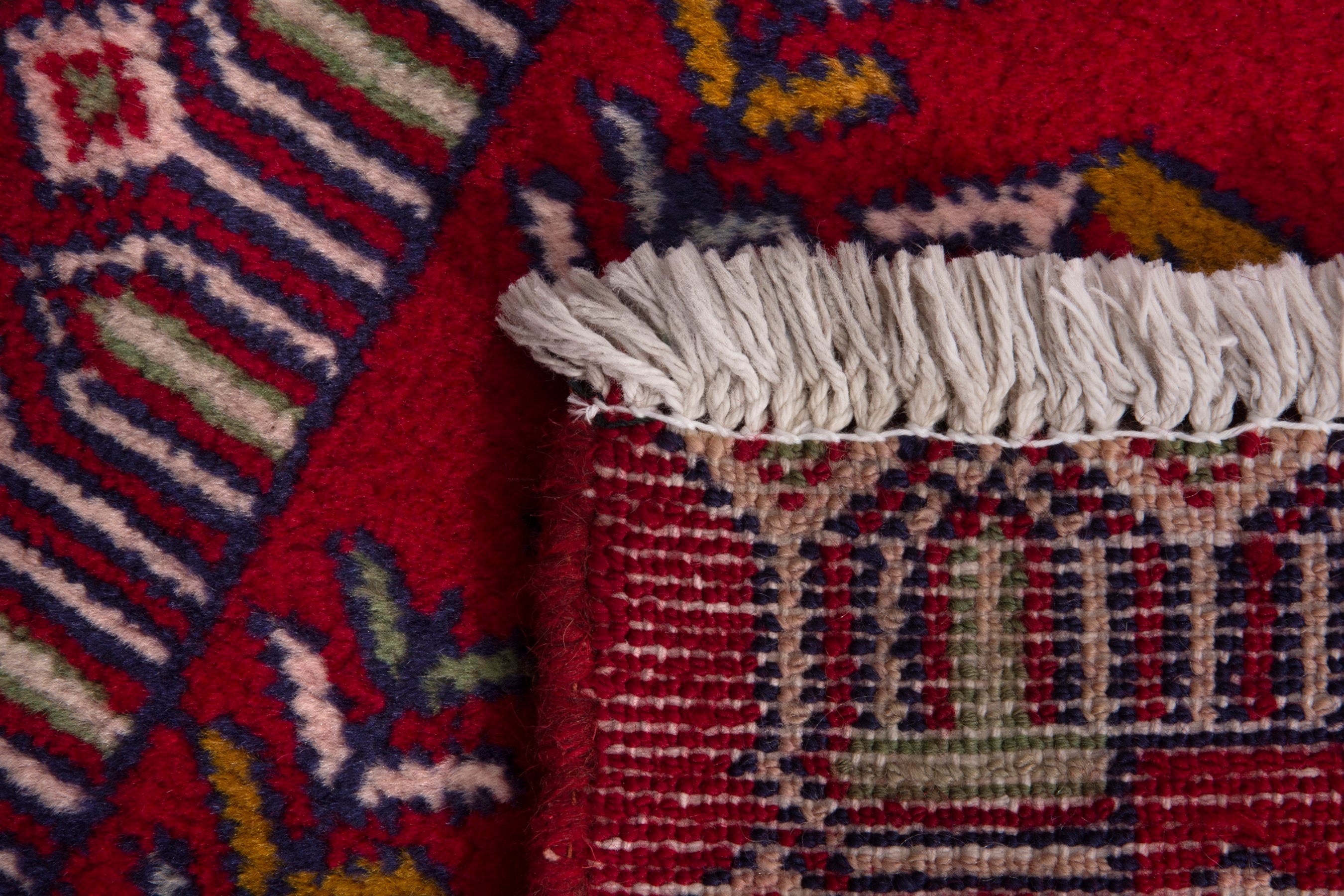 Persian Torkaman accent rug in burgundy and cream, view 6 of 6