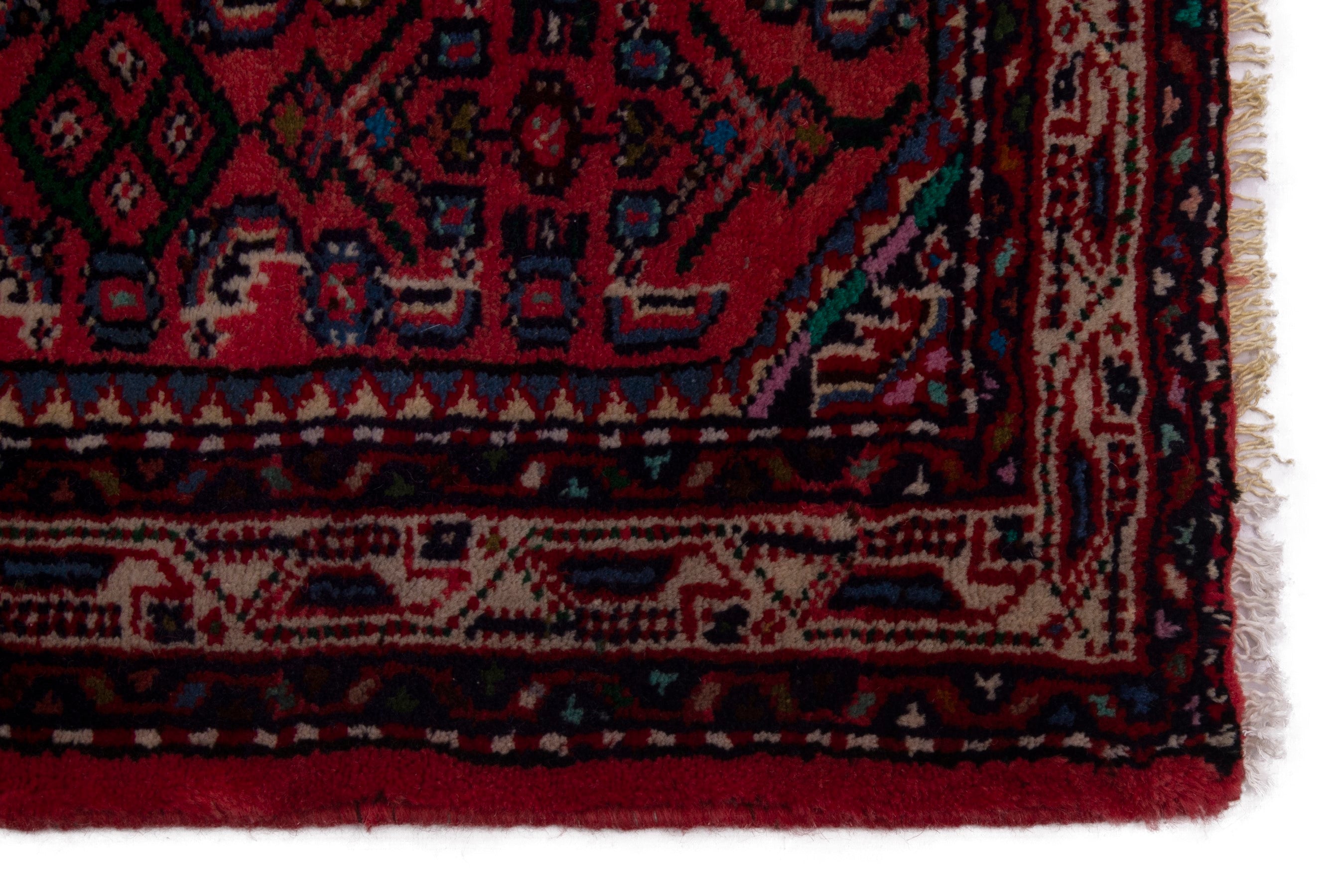 Persian Hamedan accent rug in deep red and brick, view 4 of 7