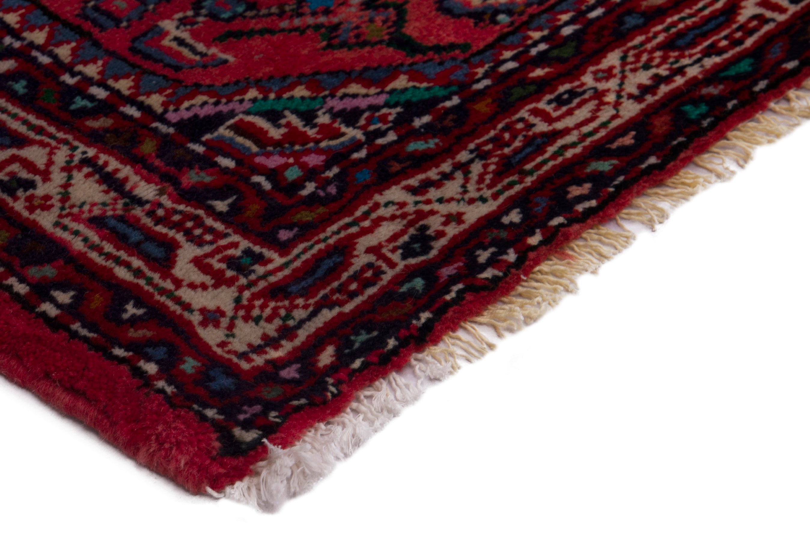 Persian Hamedan accent rug in deep red and brick, view 5 of 7