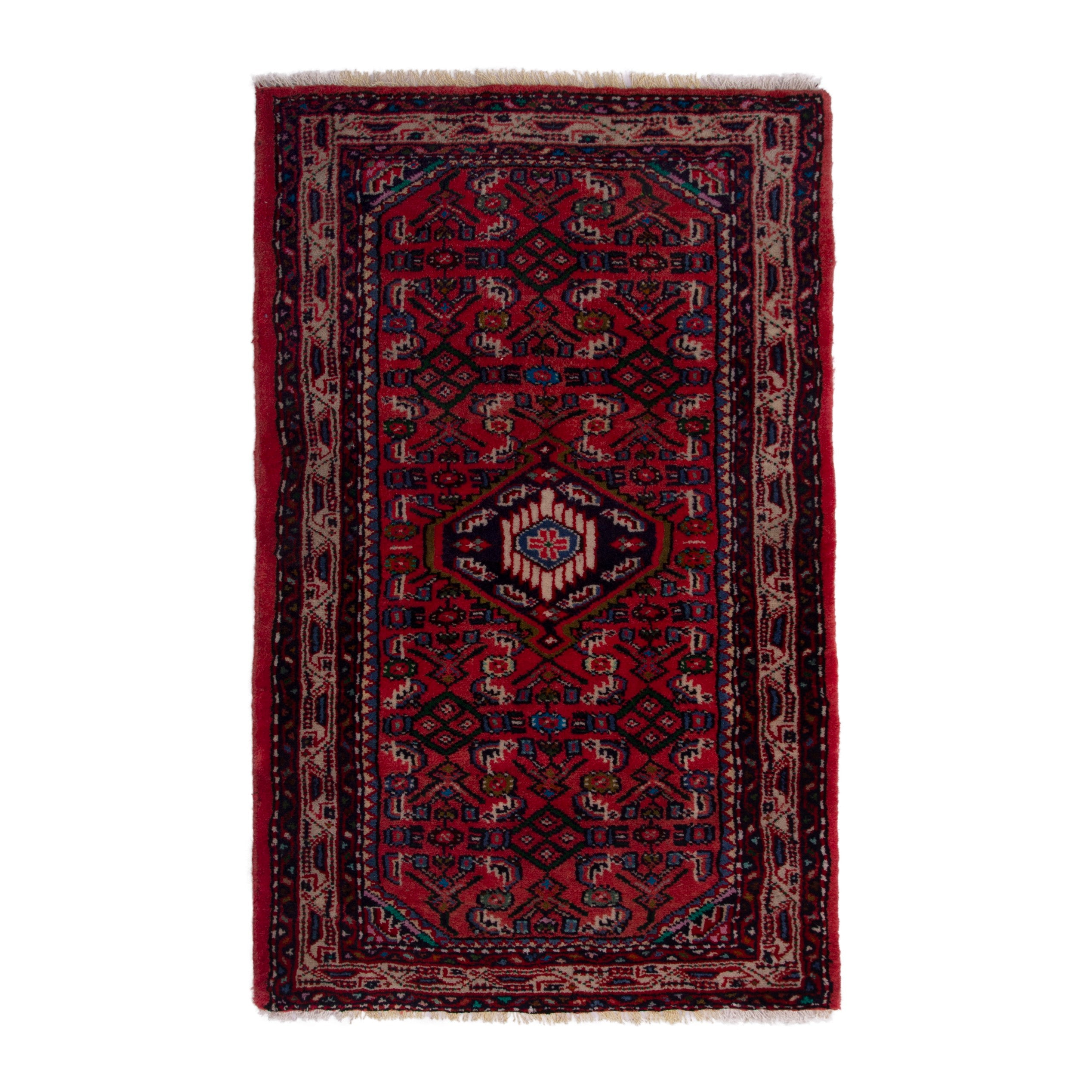 Persian Hamedan accent rug in deep red and brick, 2'2" x 3'5"