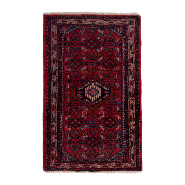 Persian Hamedan accent rug in deep red and brick, 2'2" x 3'5"
