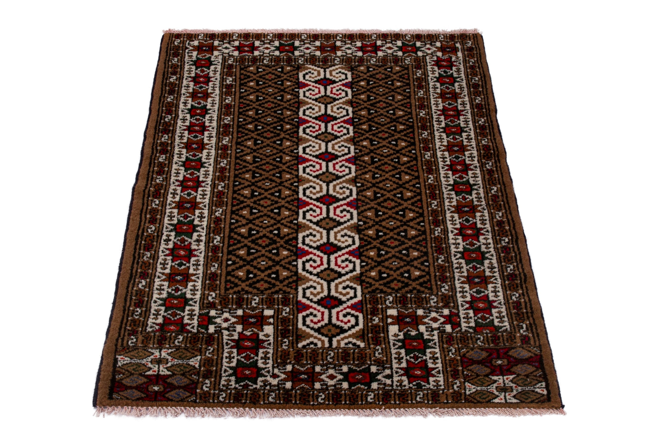 Persian Torkaman rug in dark brown and burgundy, view 3 of 7