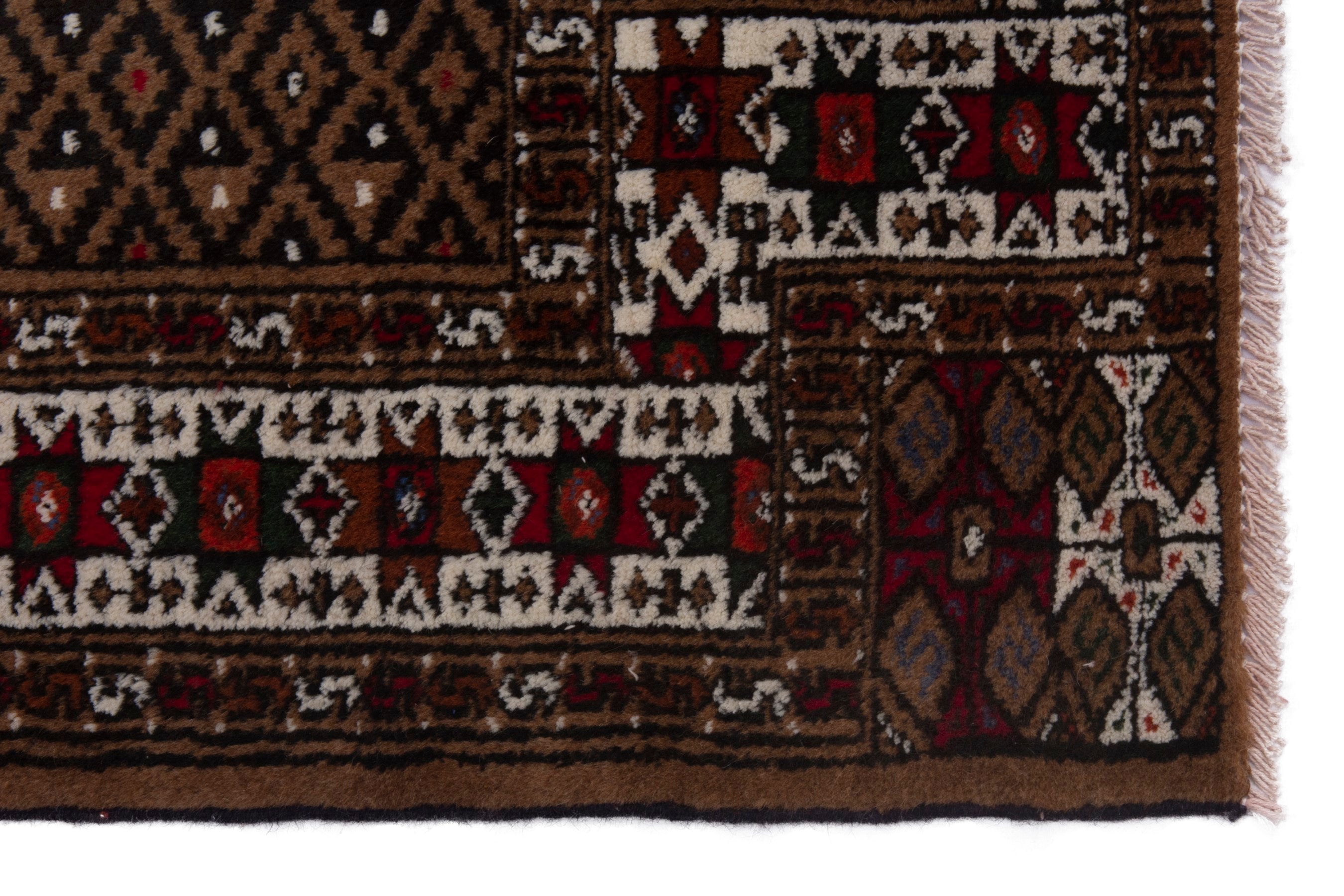 Persian Torkaman rug in dark brown and burgundy, view 5 of 7