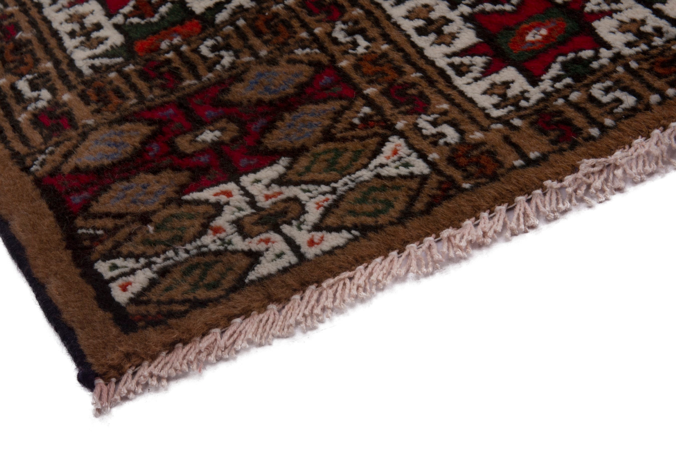 Persian Torkaman rug in dark brown and burgundy, view 4 of 7
