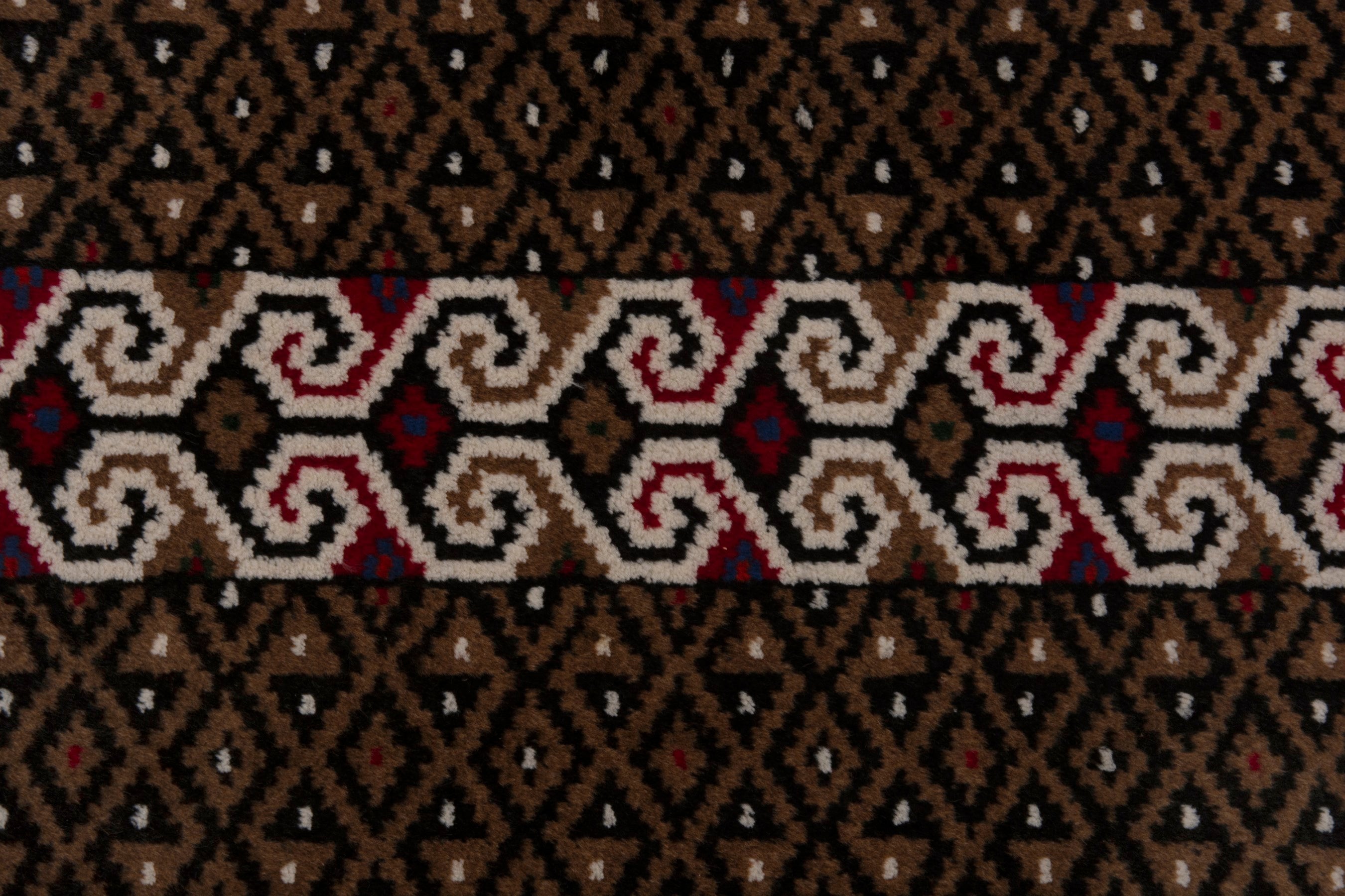 Persian Torkaman rug in dark brown and burgundy, view 6 of 7