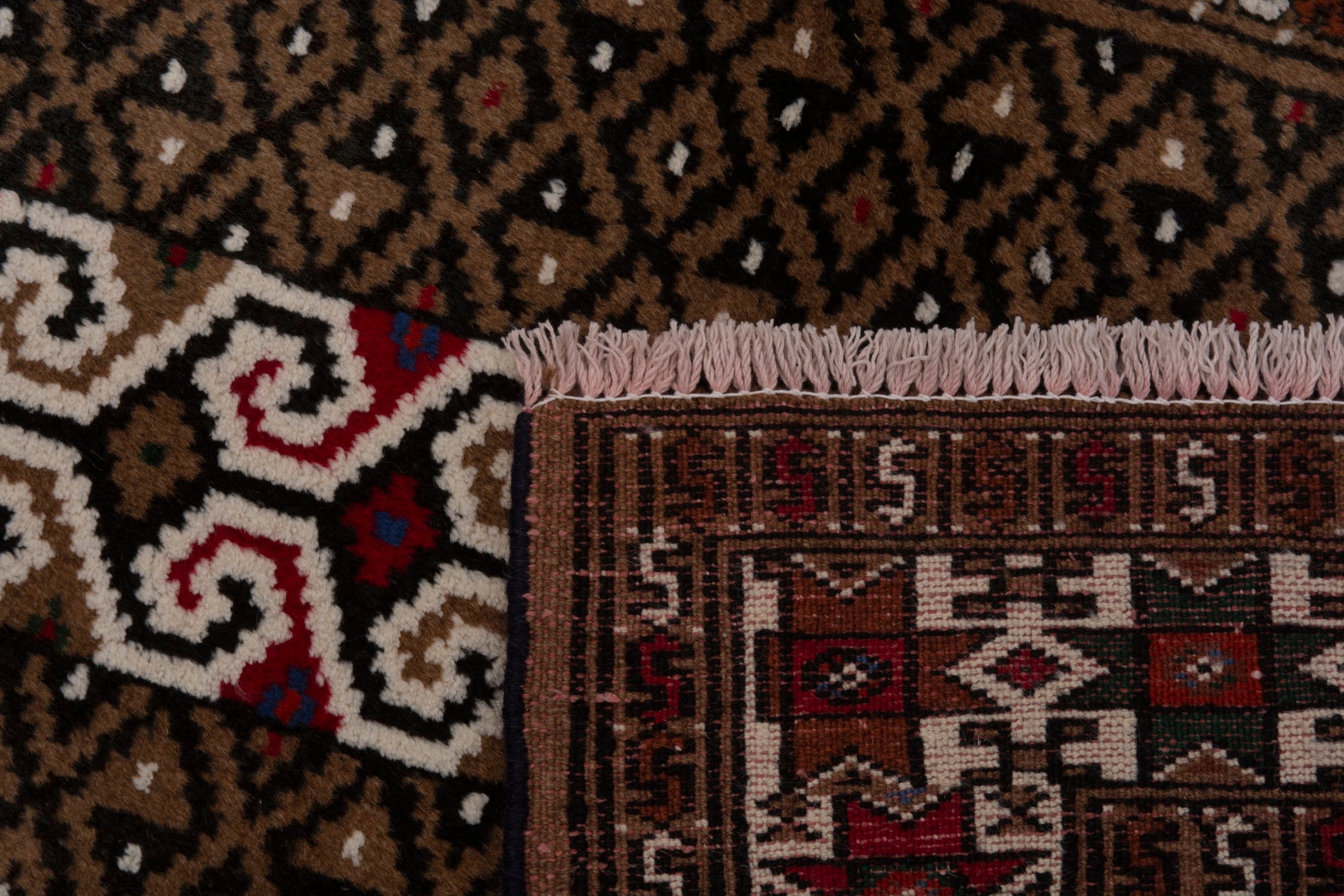 Persian Torkaman rug in dark brown and burgundy, view 7 of 7