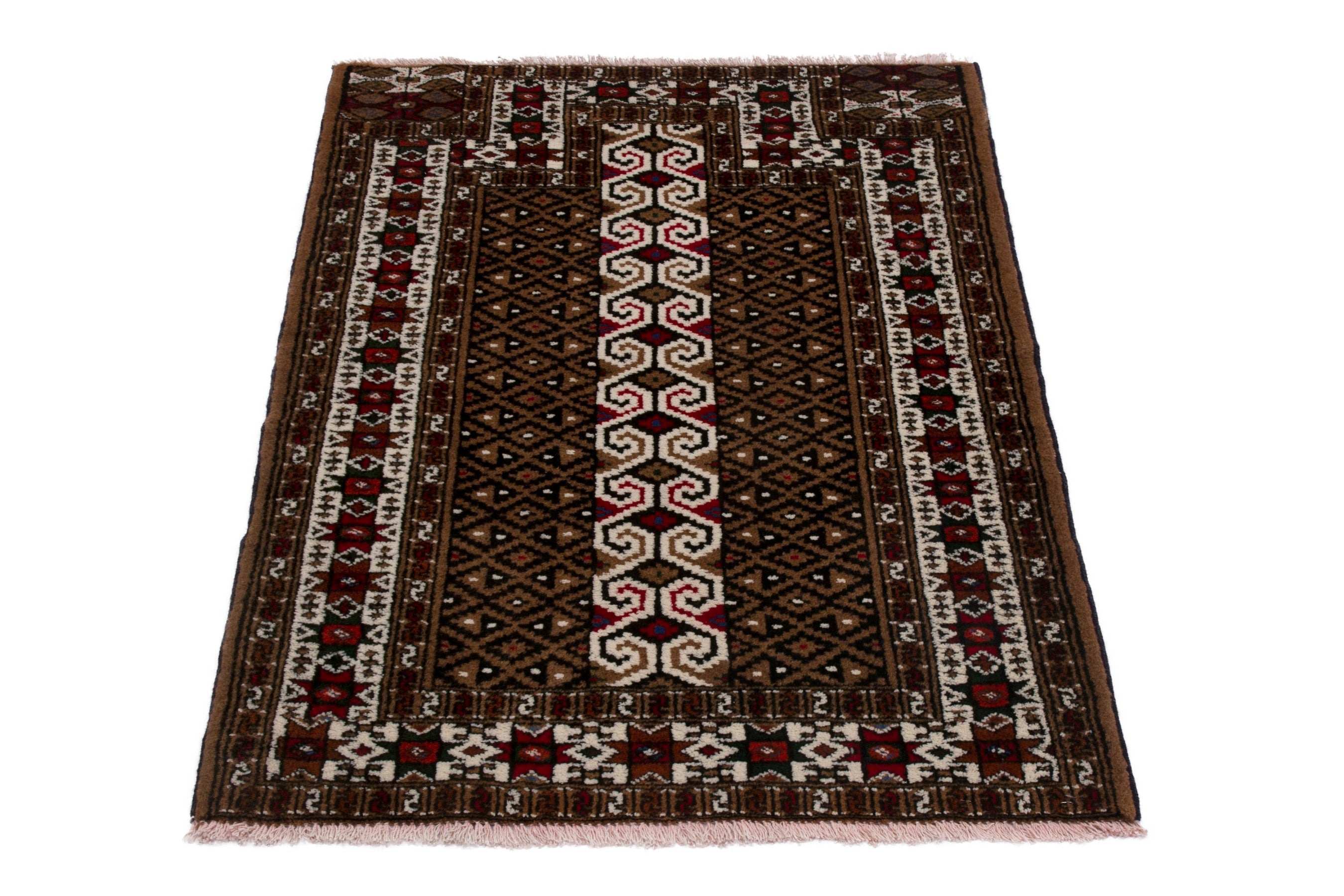 Persian Torkaman rug in dark brown and burgundy, view 2 of 7