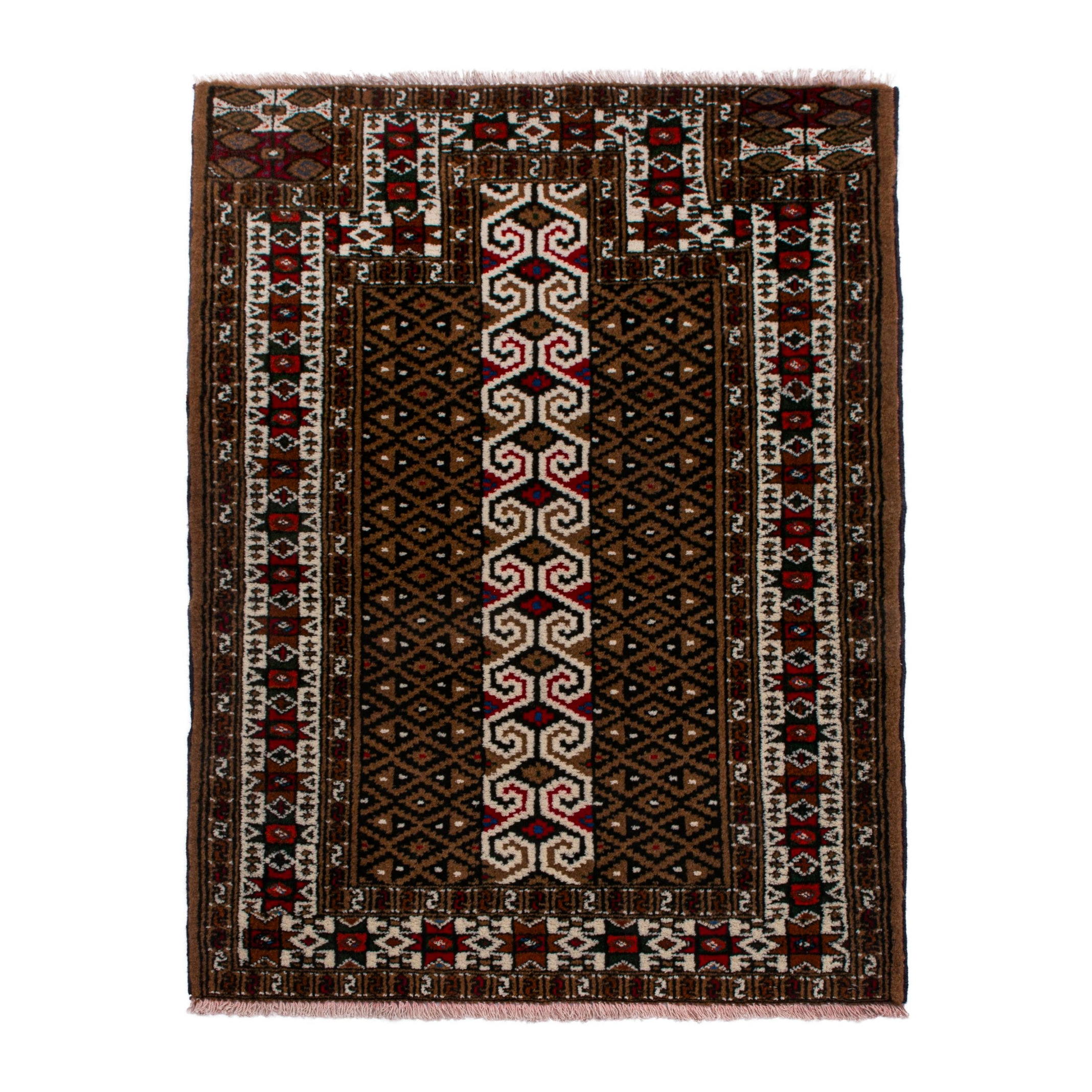 Persian Torkaman rug in dark brown and burgundy, 2'7" x 3'7"