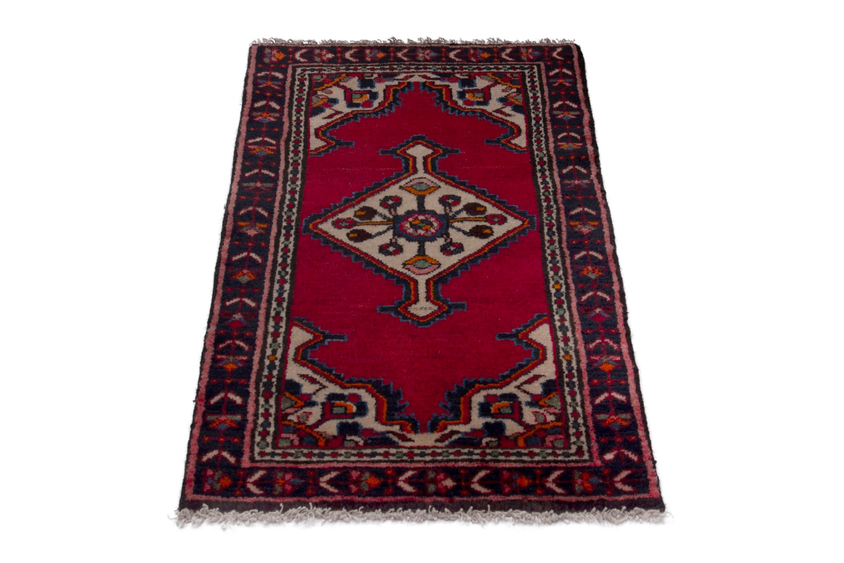 Persian Hamedan accent rug in deep red and burgundy, view 3 of 7