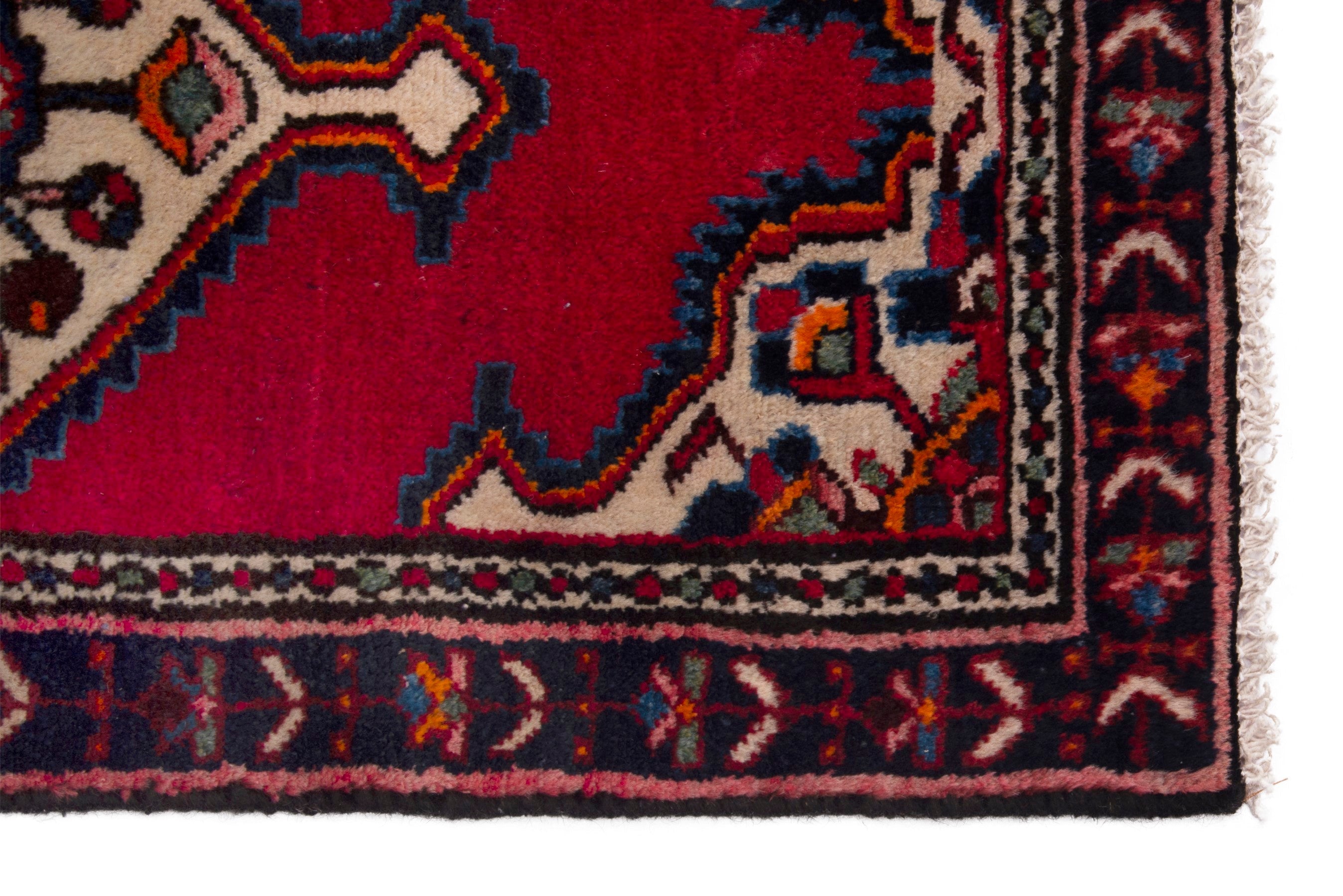 Persian Hamedan accent rug in deep red and burgundy, view 4 of 7