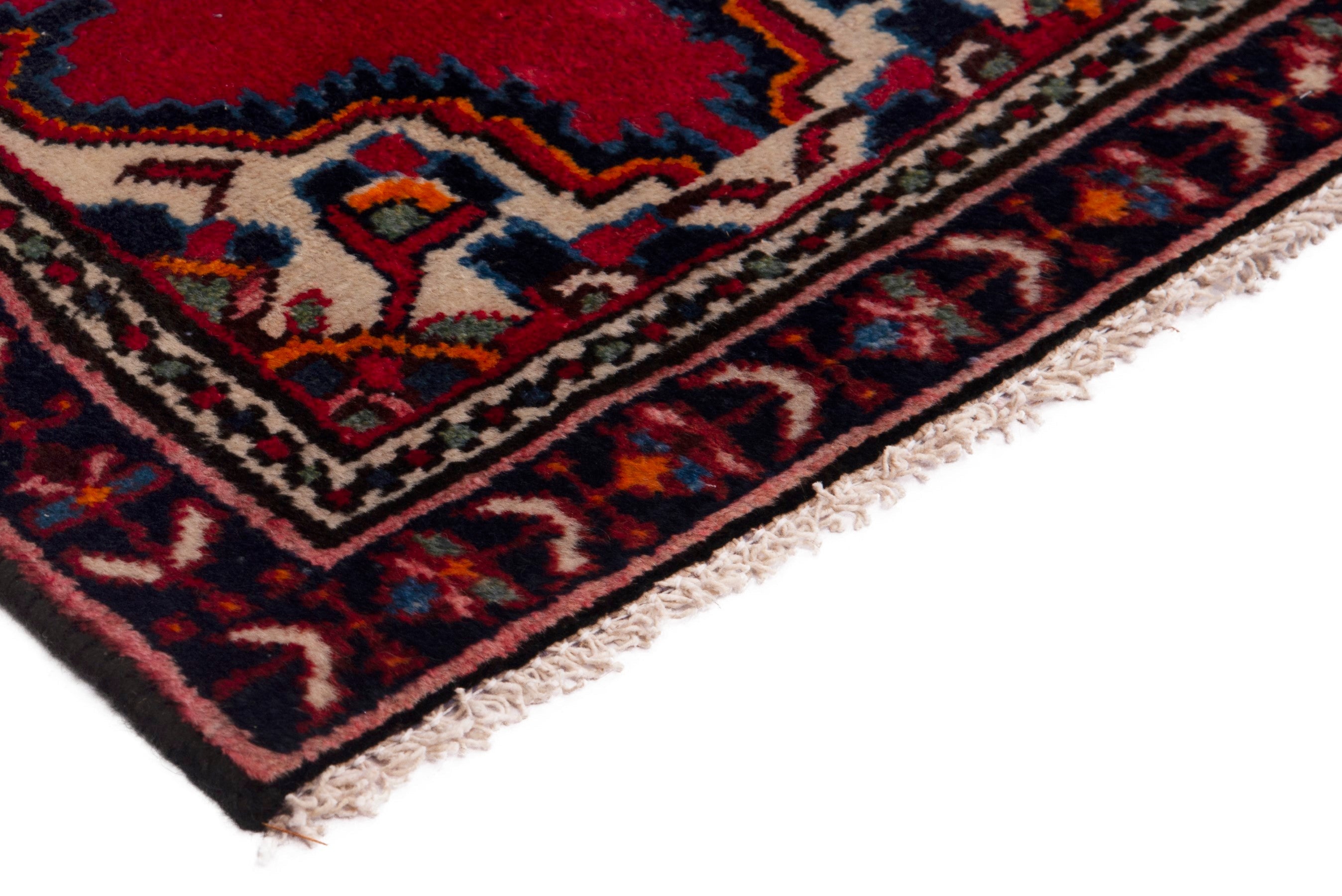 Persian Hamedan accent rug in deep red and burgundy, view 5 of 7