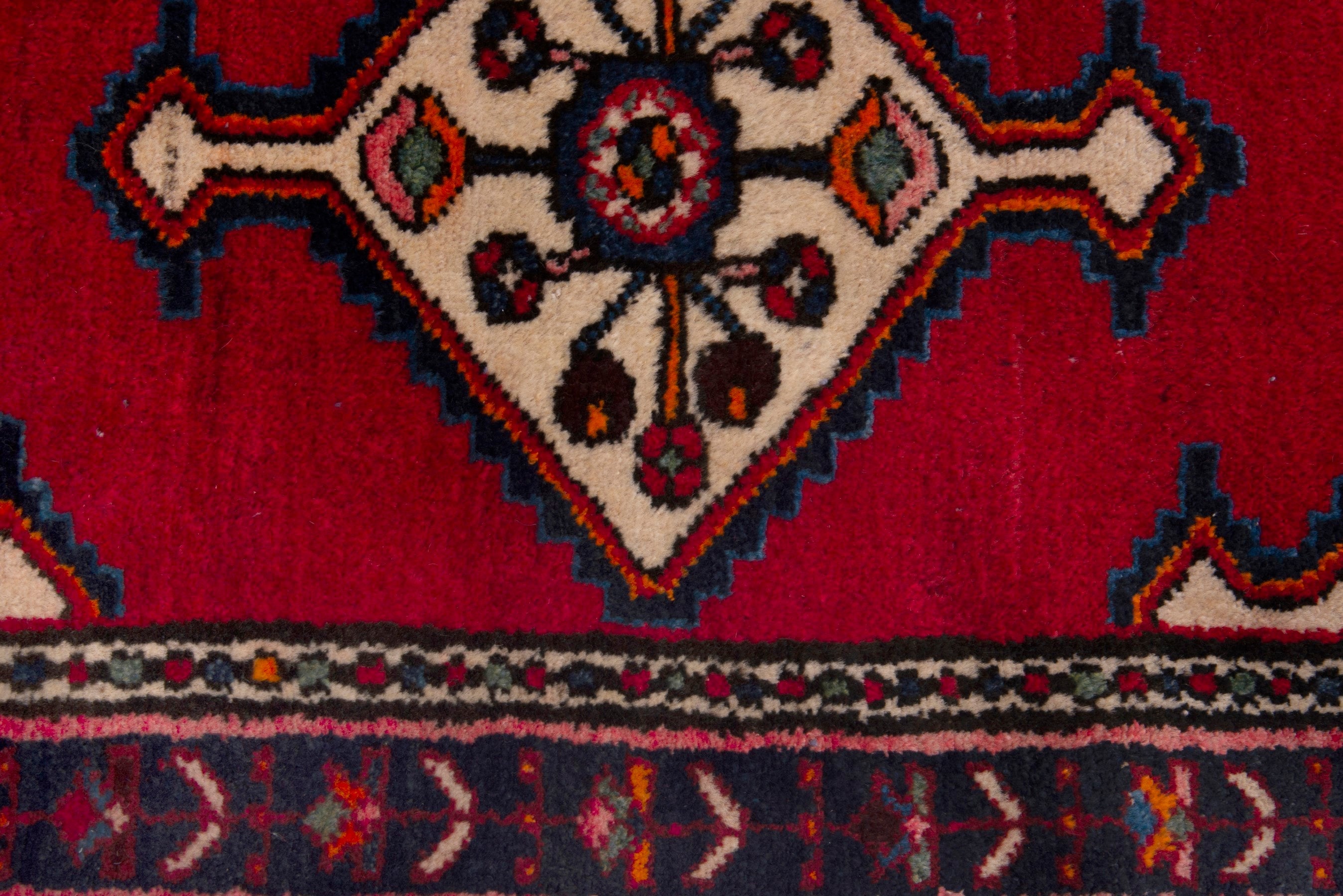 Persian Hamedan accent rug in deep red and burgundy, view 6 of 7