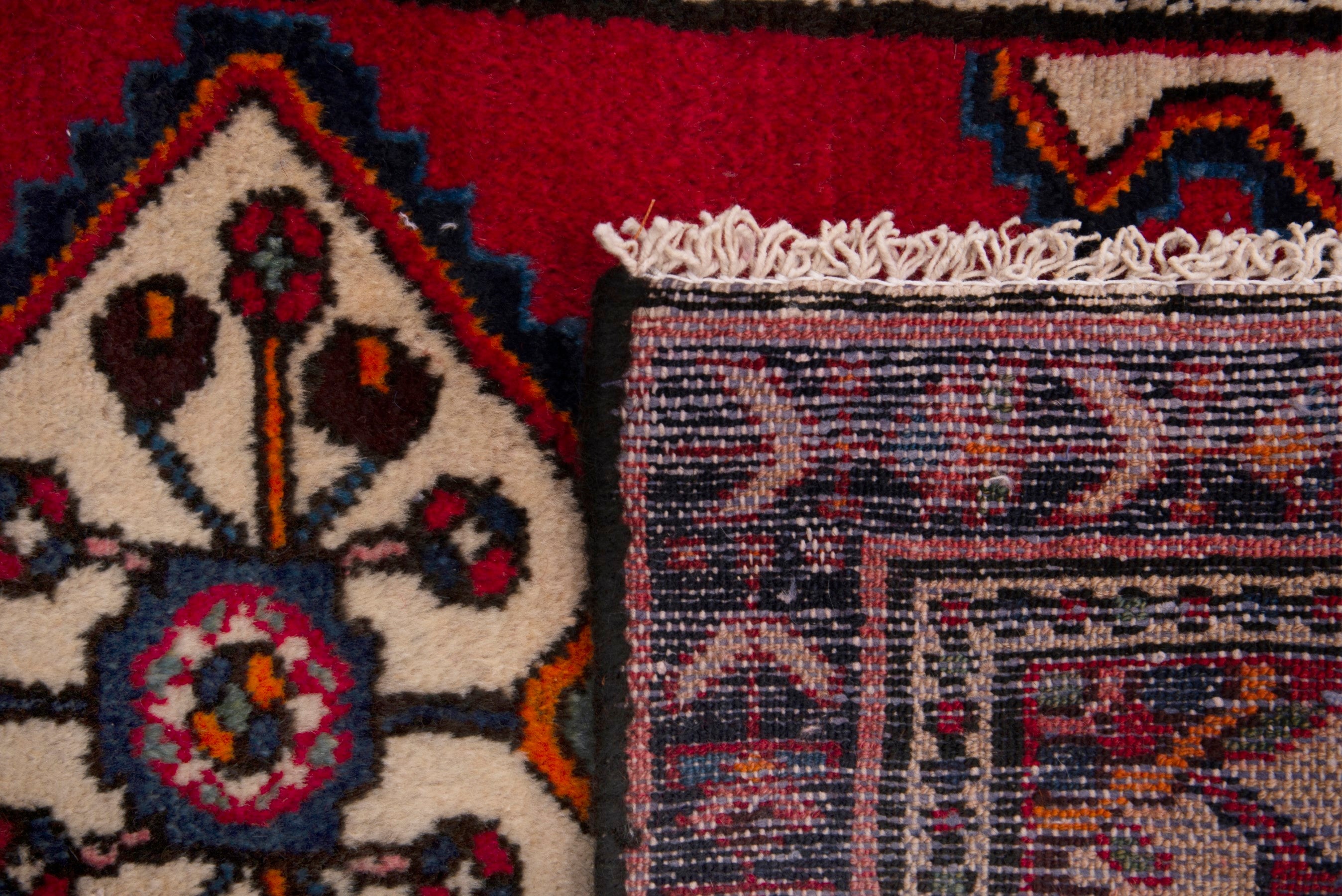 Persian Hamedan accent rug in deep red and burgundy, view 7 of 7