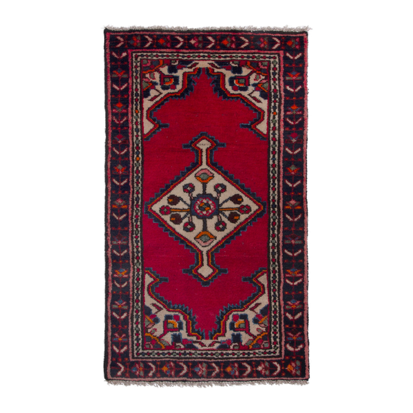 Persian Hamedan accent rug in deep red and burgundy, 1'8" x 2'11"