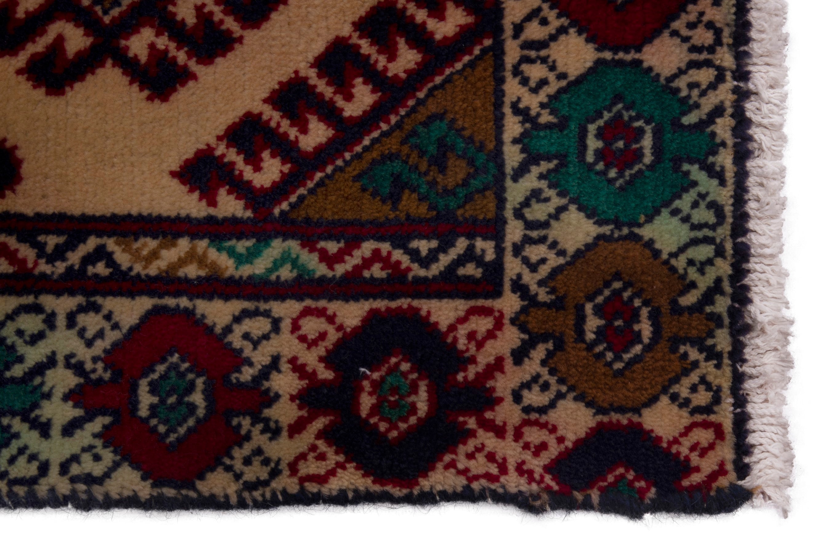Persian Torkaman accent rug in cream and burgundy, view 4 of 7