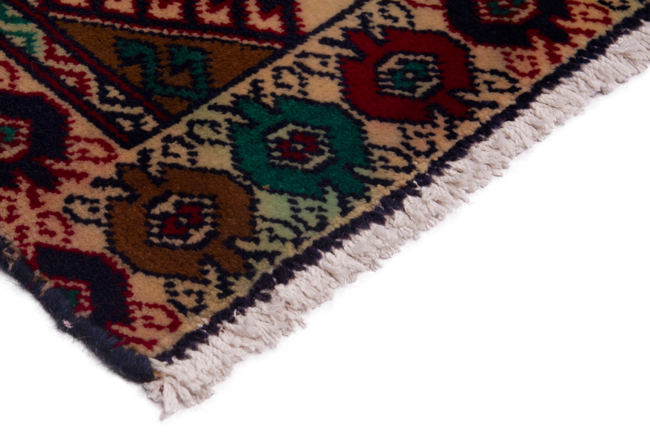 Persian Torkaman accent rug in cream and burgundy, view 5 of 7