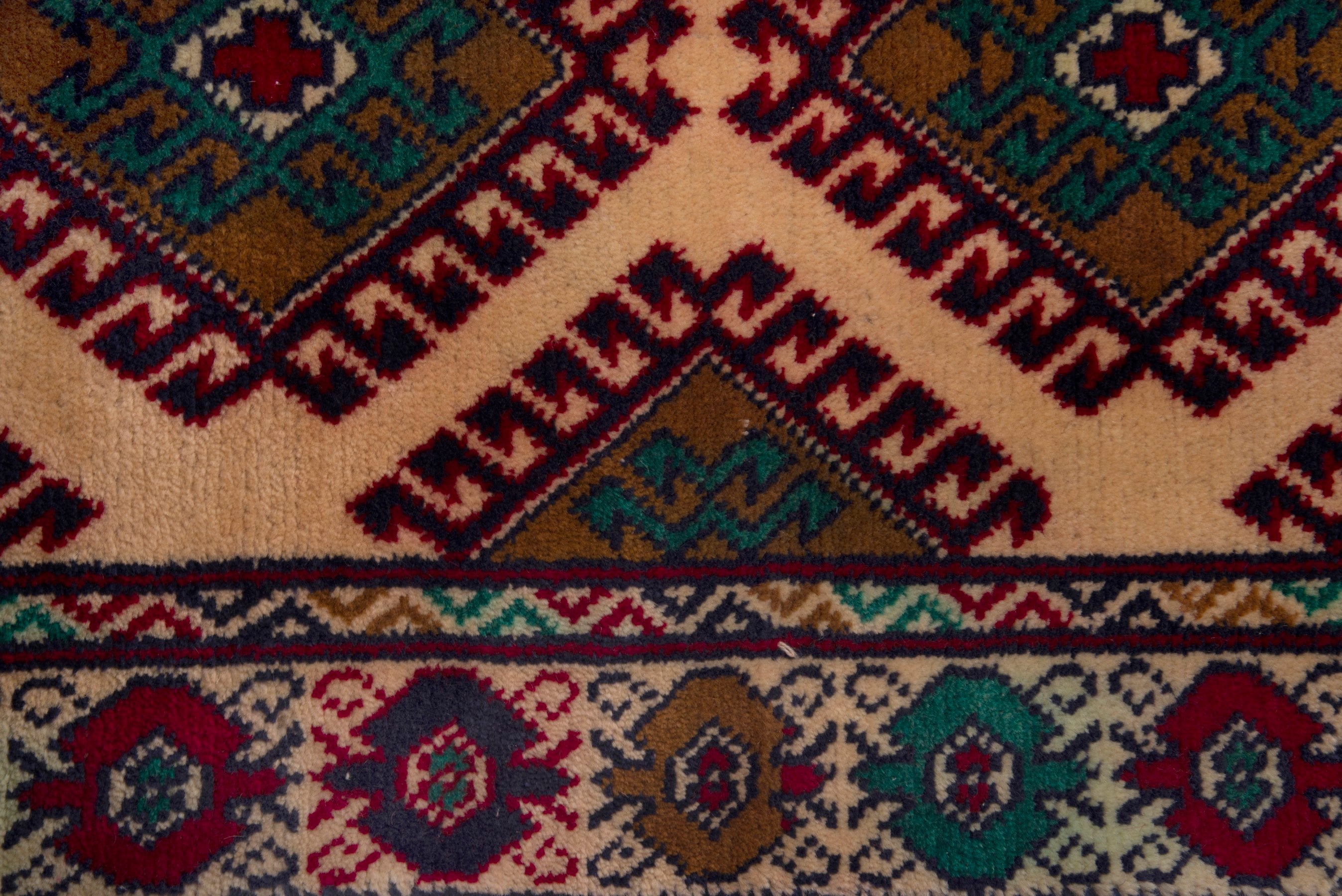 Persian Torkaman accent rug in cream and burgundy, view 6 of 7