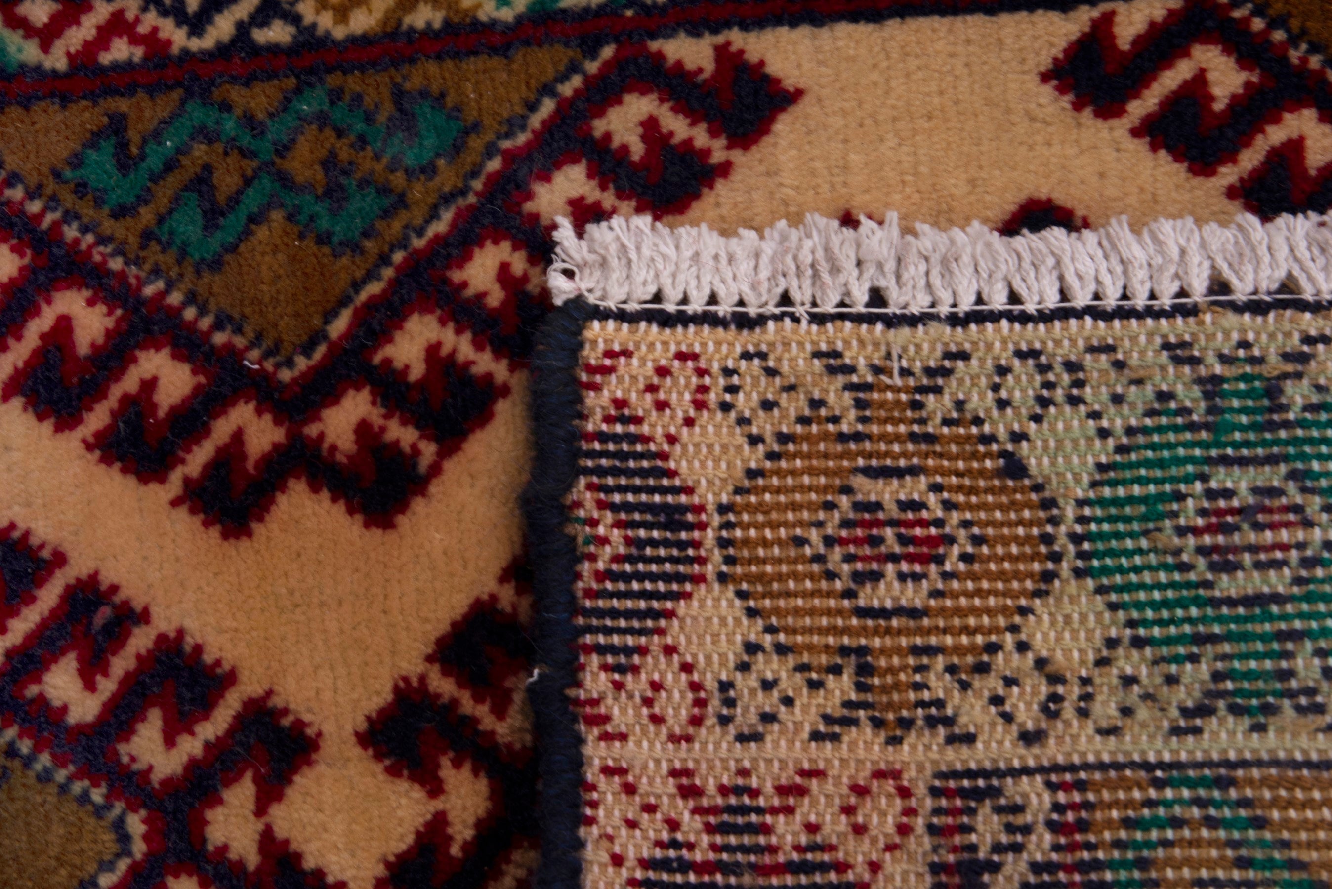 Persian Torkaman accent rug in cream and burgundy, view 7 of 7