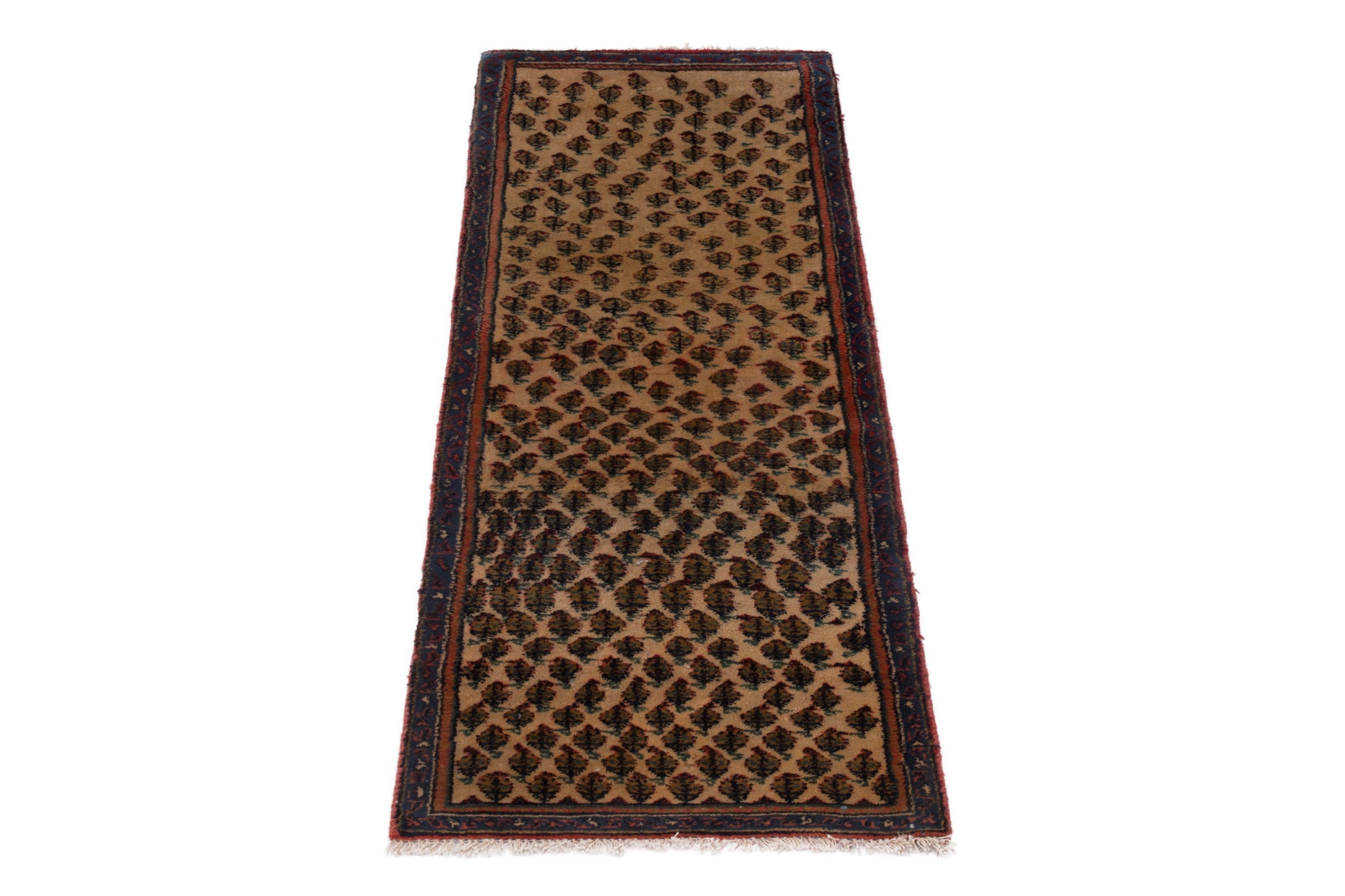 Persian Botteh accent rug in tan and dark brown, view 2 of 7