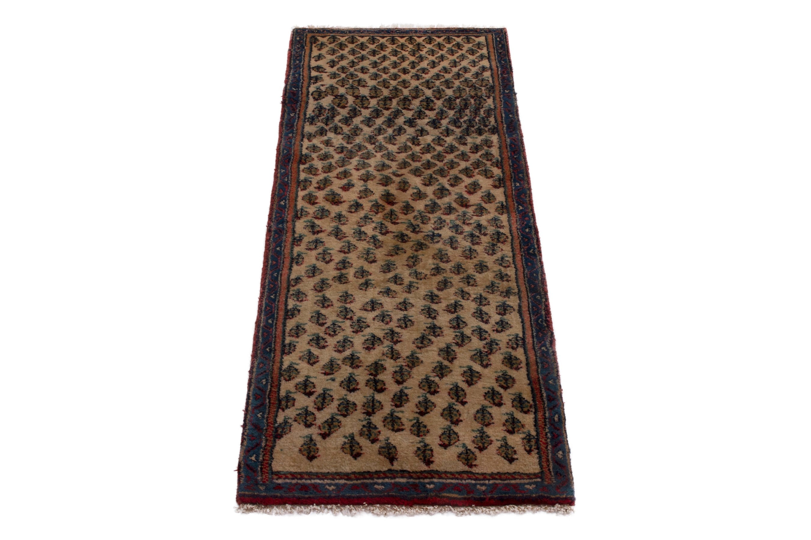 Persian Botteh accent rug in tan and dark brown, view 3 of 7