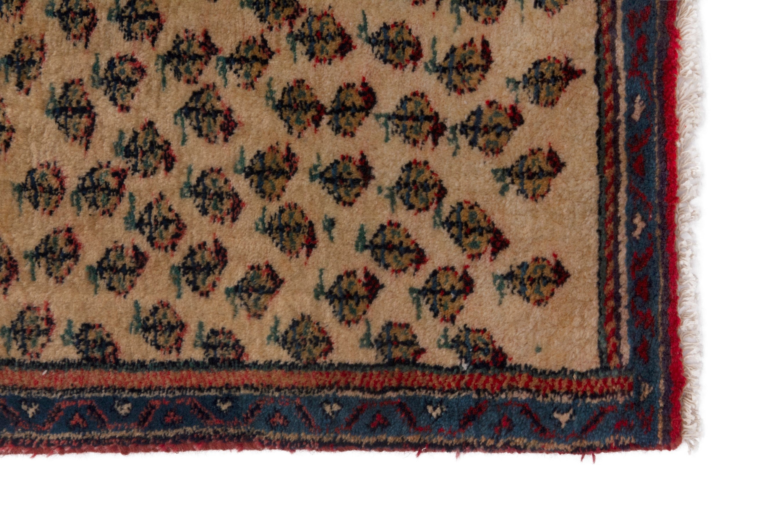 Persian Botteh accent rug in tan and dark brown, view 4 of 7
