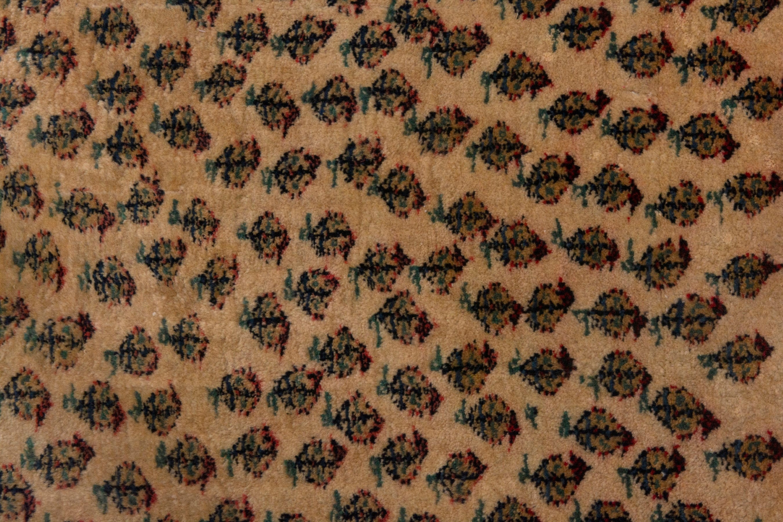 Persian Botteh accent rug in tan and dark brown, view 6 of 7