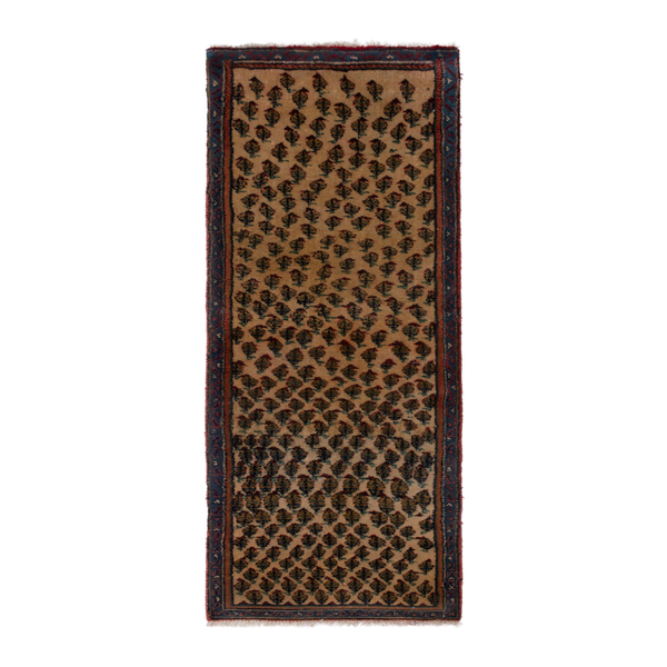 Persian Botteh accent rug in tan and dark brown, 1'7" x 4'1"