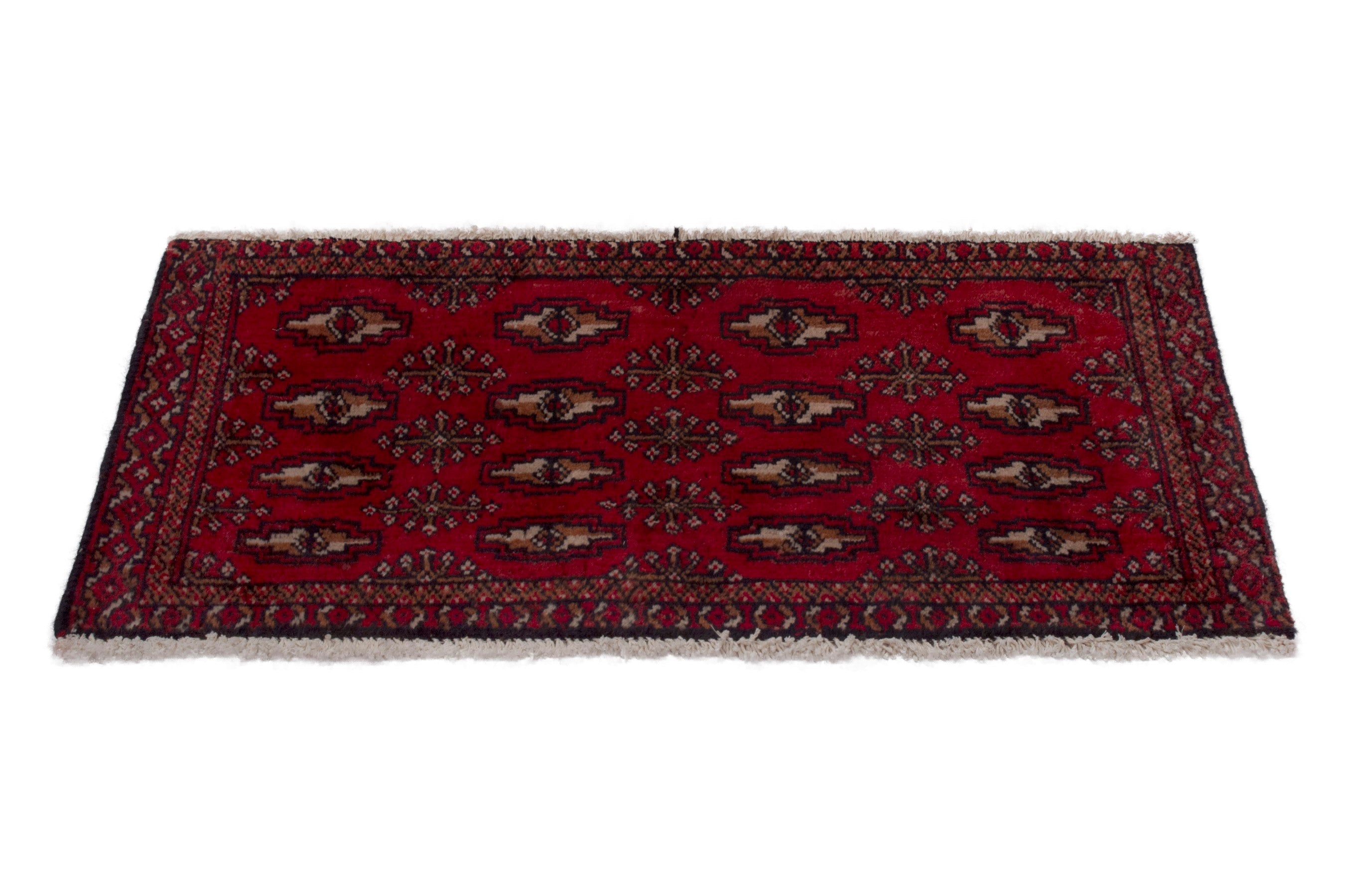 Persian Torkaman accent rug in deep red and burgundy, view 2 of 7