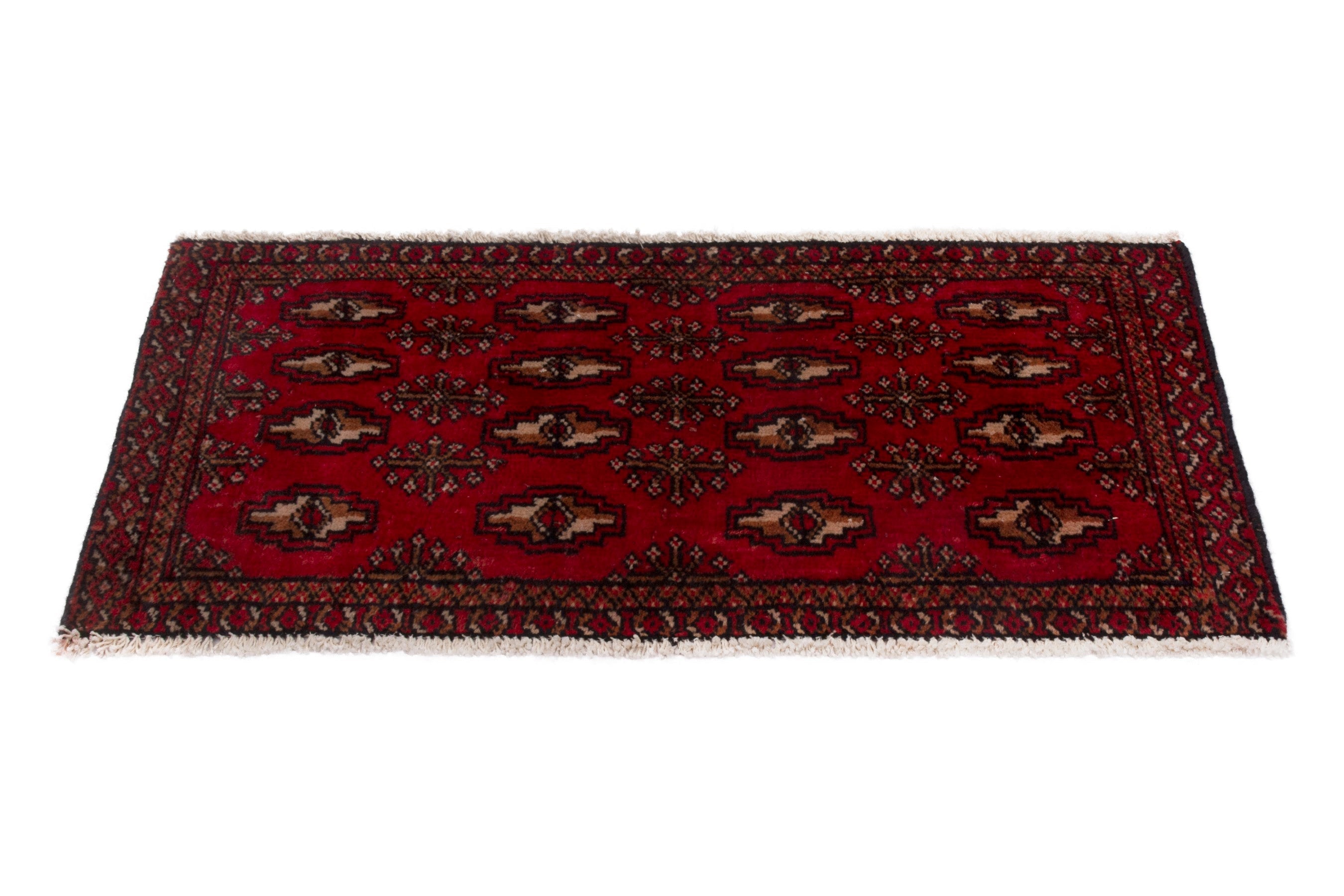 Persian Torkaman accent rug in deep red and burgundy, view 3 of 7
