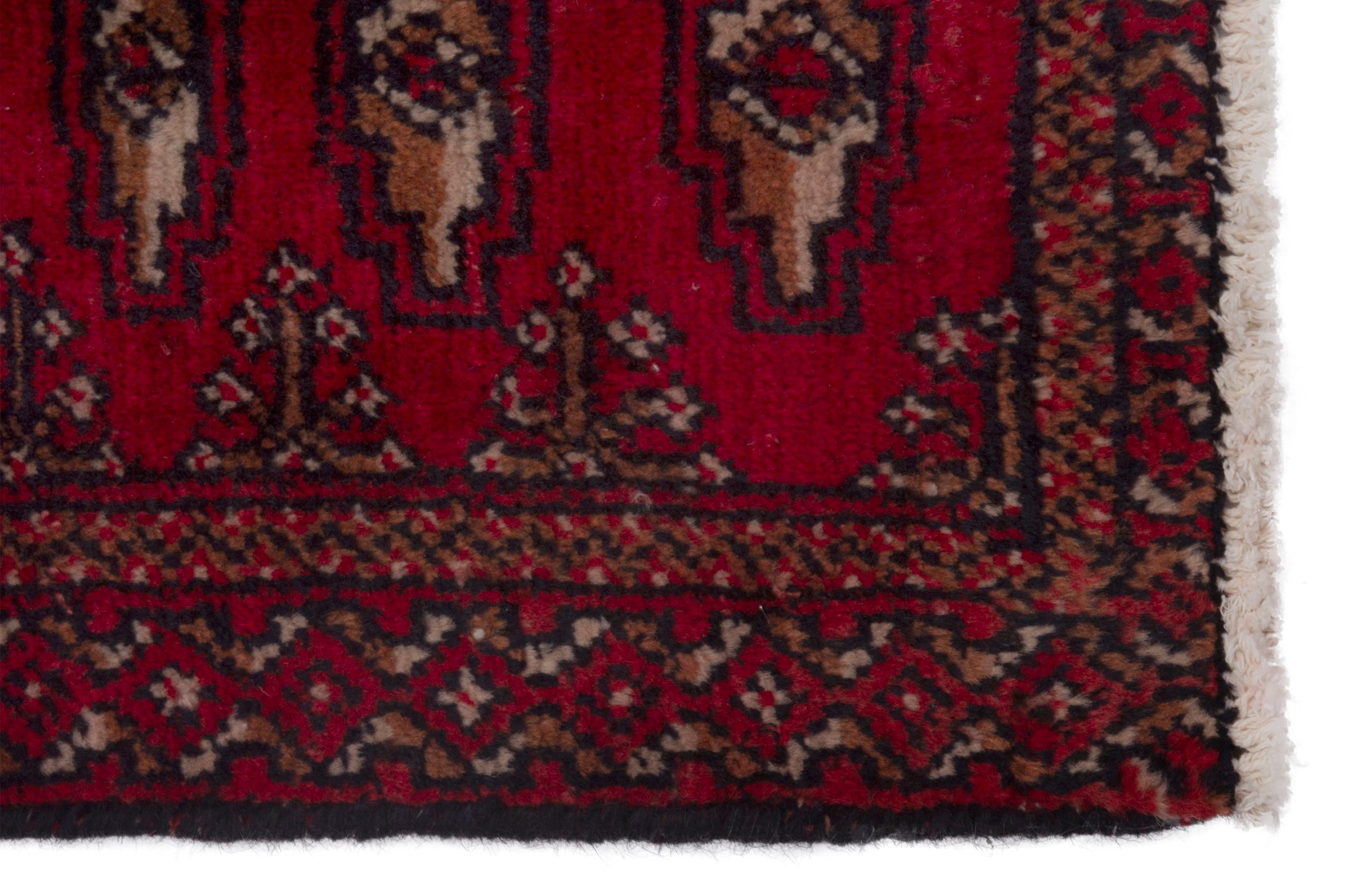 Persian Torkaman accent rug in deep red and burgundy, view 4 of 7