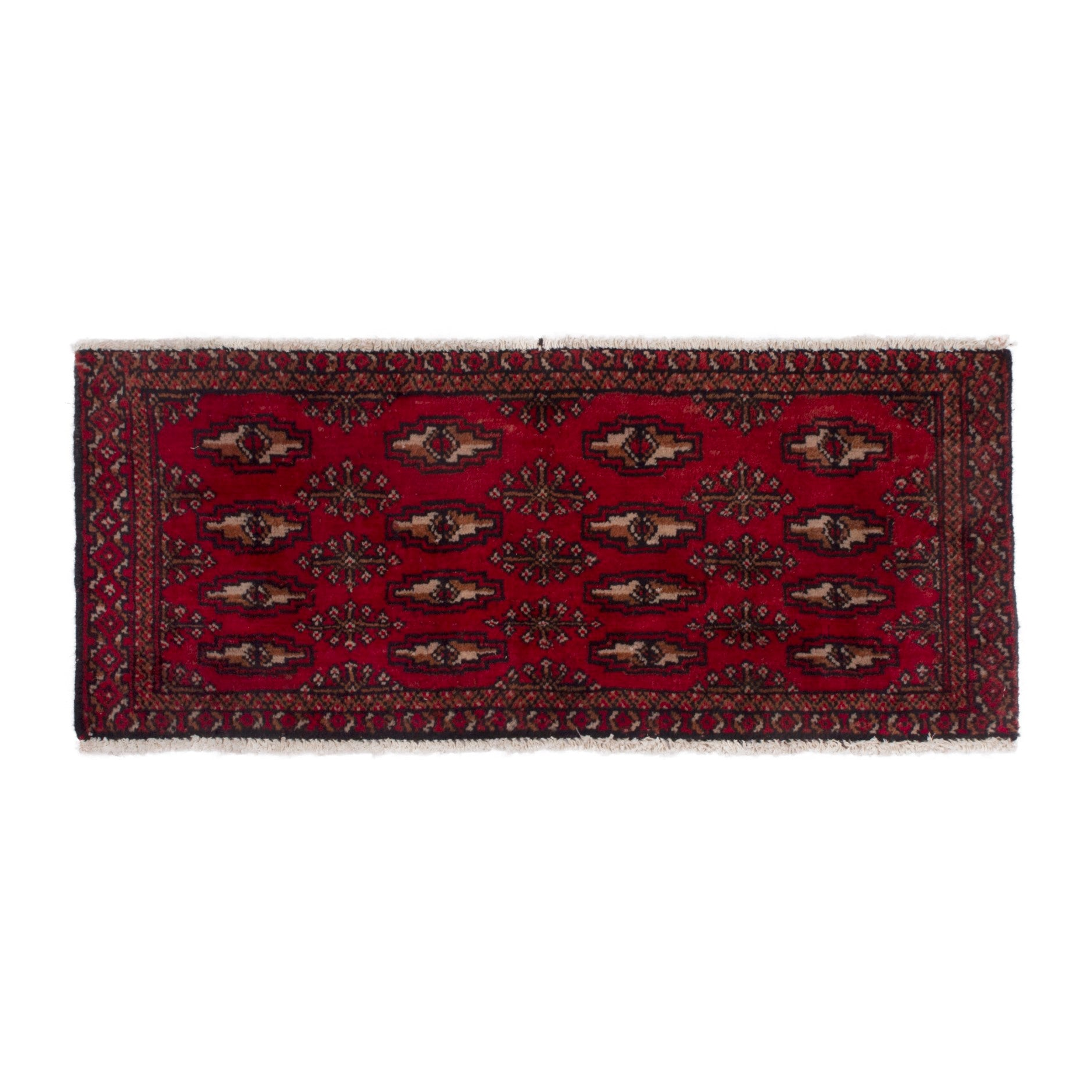 Persian Torkaman accent rug in deep red and burgundy, 3'3" x 1'4"