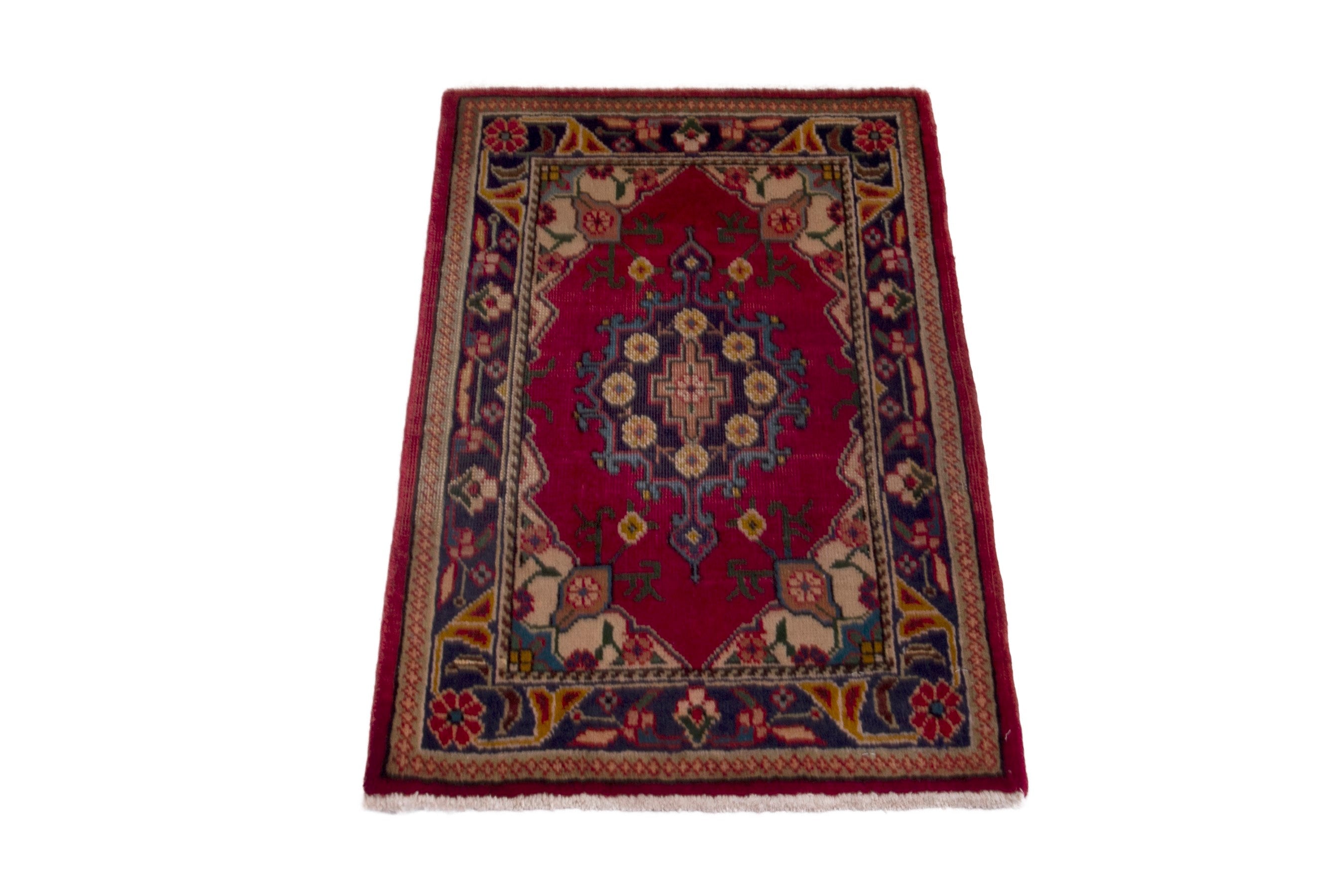 Persian Tabriz accent rug in burgundy and dark blue, view 2 of 7