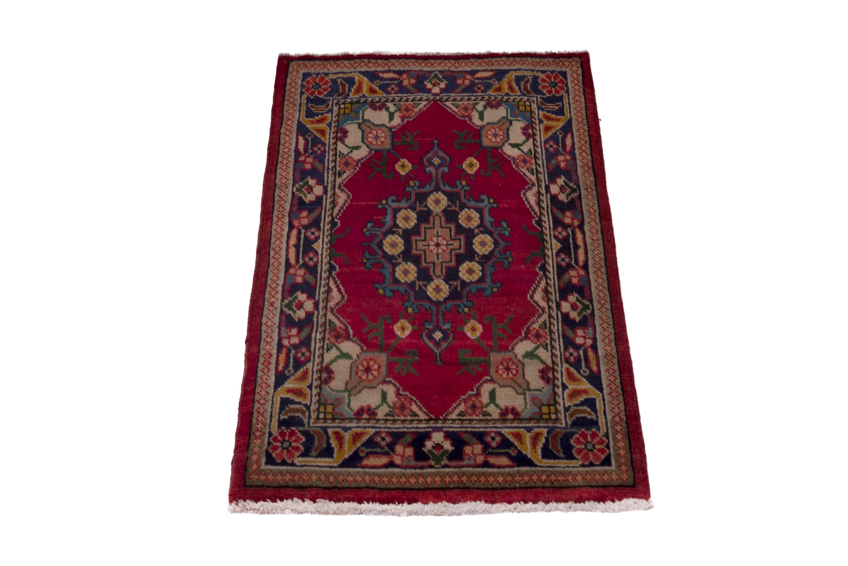 Persian Tabriz accent rug in burgundy and dark blue, view 3 of 7