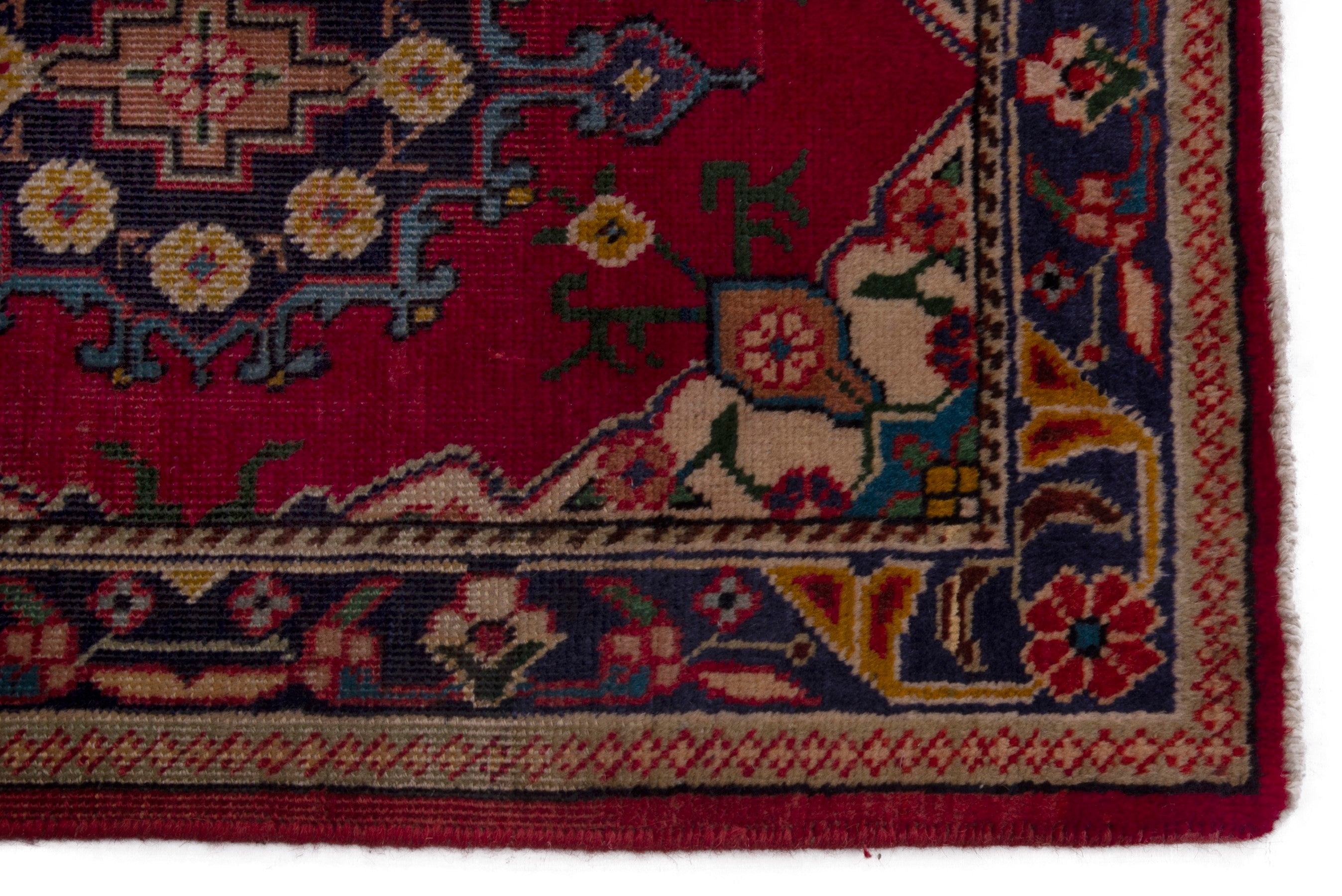Persian Tabriz accent rug in burgundy and dark blue, view 4 of 7