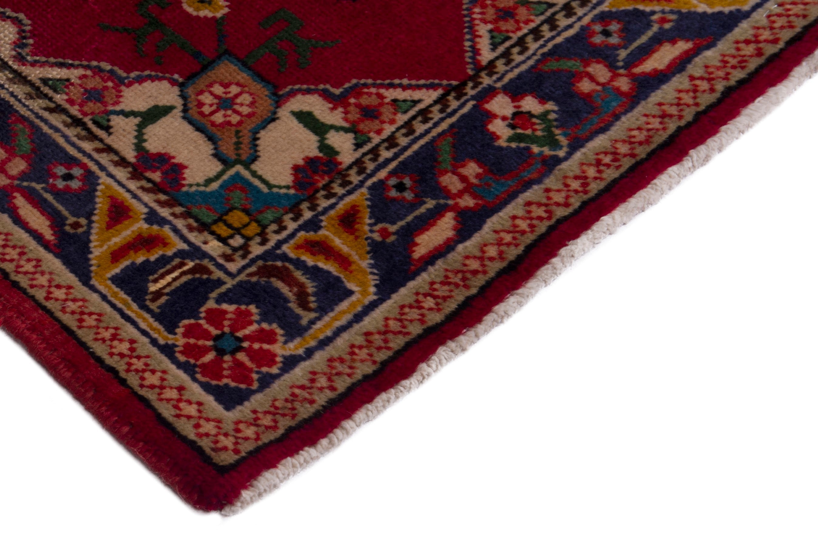 Persian Tabriz accent rug in burgundy and dark blue, view 5 of 7