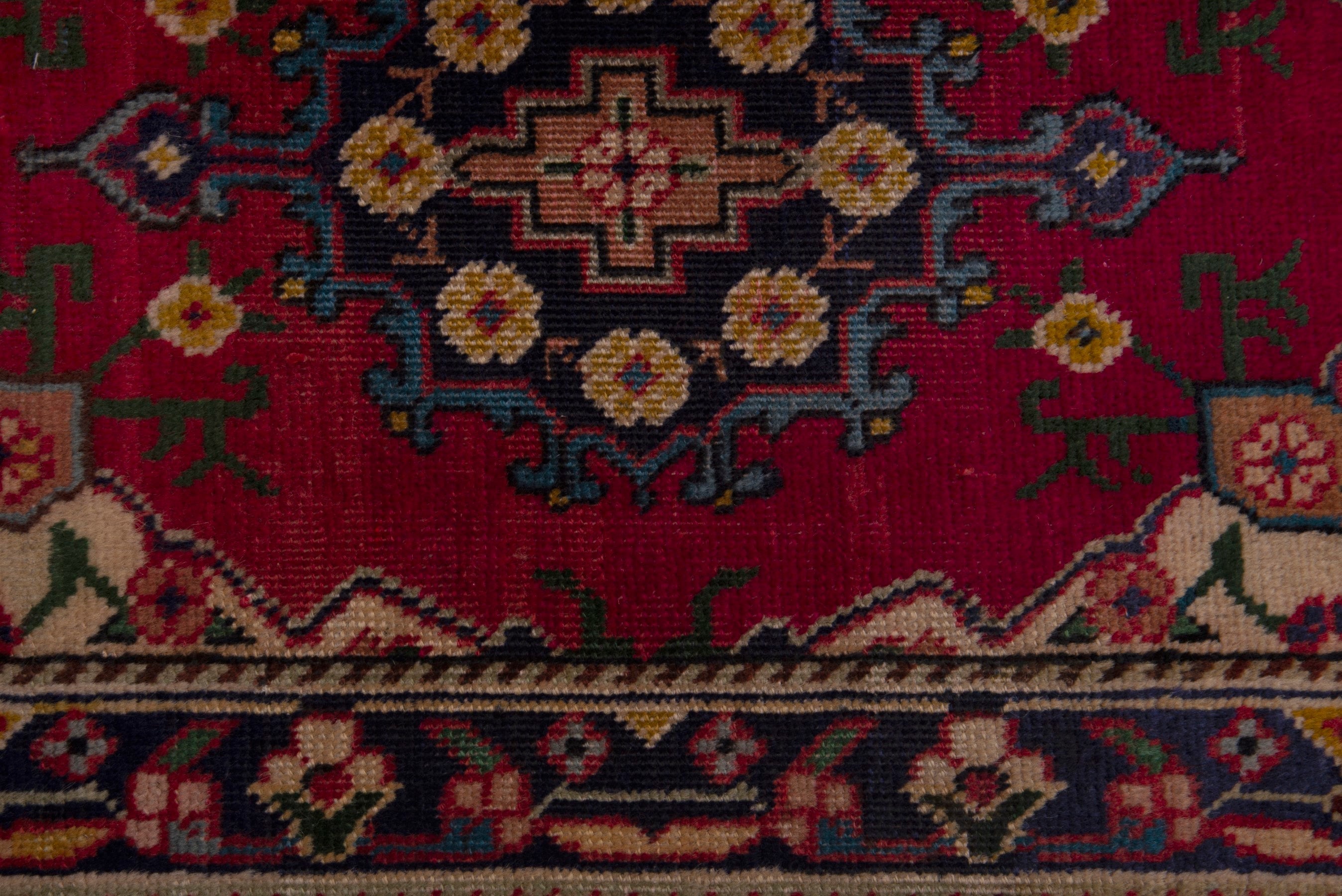 Persian Tabriz accent rug in burgundy and dark blue, view 6 of 7