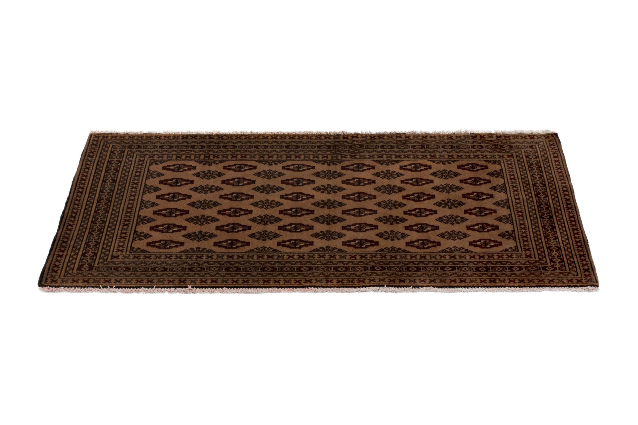 Persian Torkaman accent rug in brown and dark brown, view 3 of 7