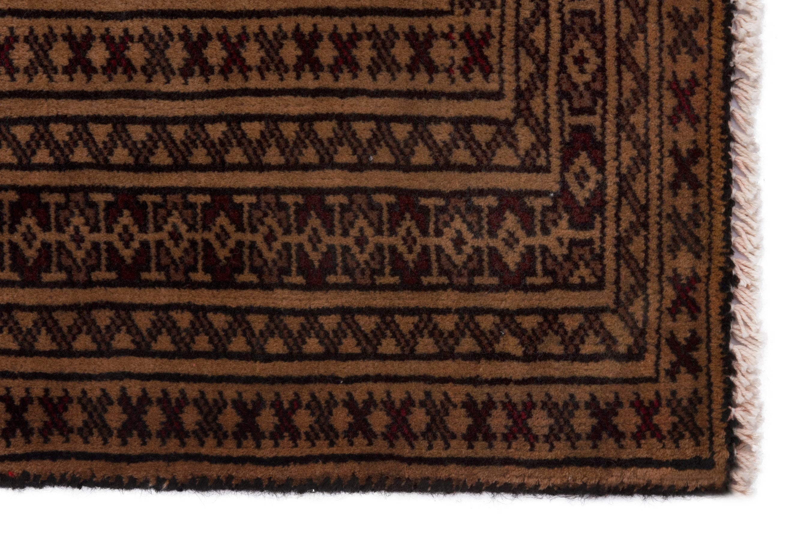 Persian Torkaman accent rug in brown and dark brown, view 4 of 7