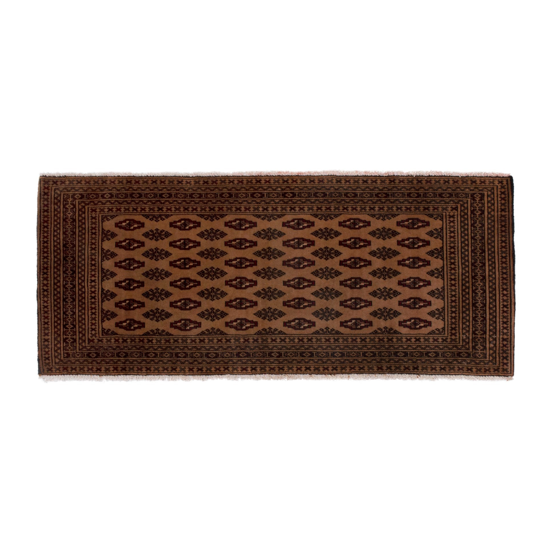 Persian Torkaman accent rug in brown and dark brown, 4'4" x 1'9"