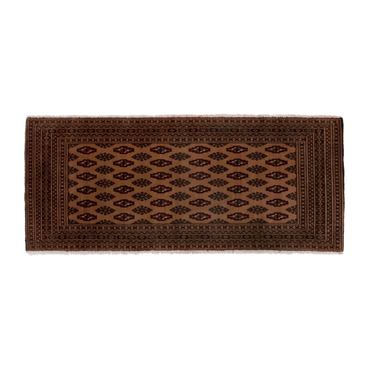 Persian Torkaman accent rug in brown and dark brown, 4'4" x 1'9"