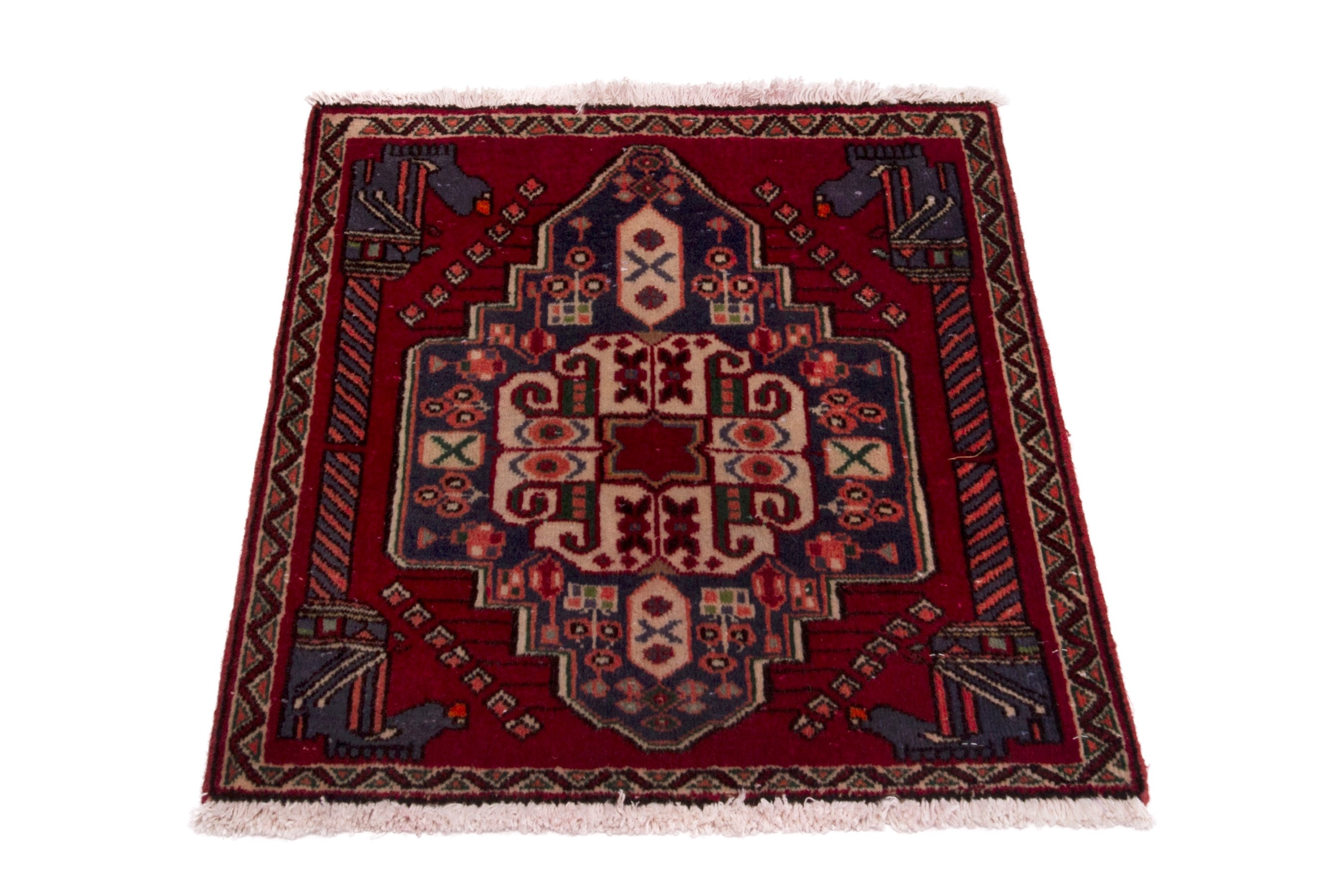 Persian Shiraz accent rug in burgundy and deep red, view 2 of 7