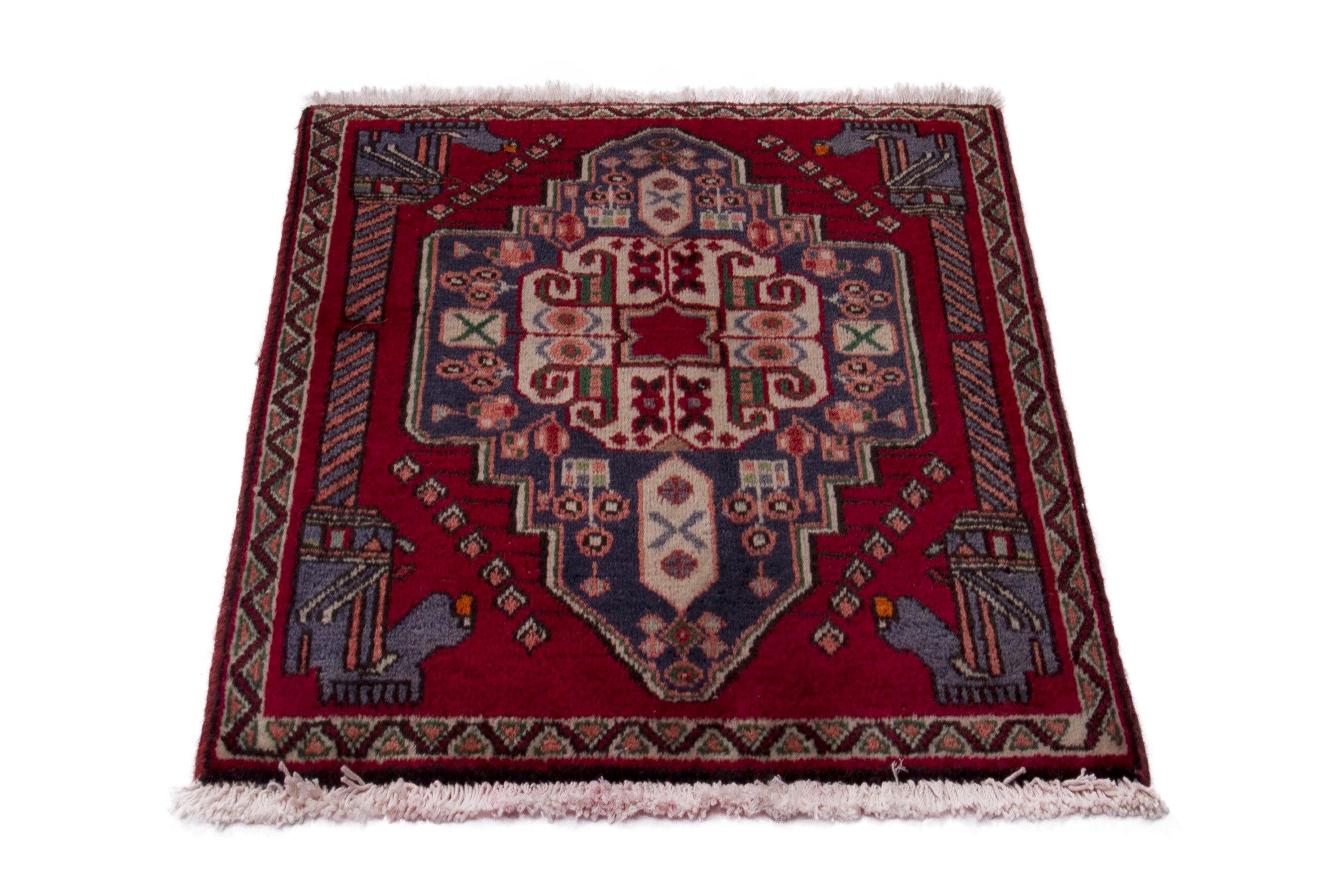 Persian Shiraz accent rug in burgundy and deep red, view 3 of 7