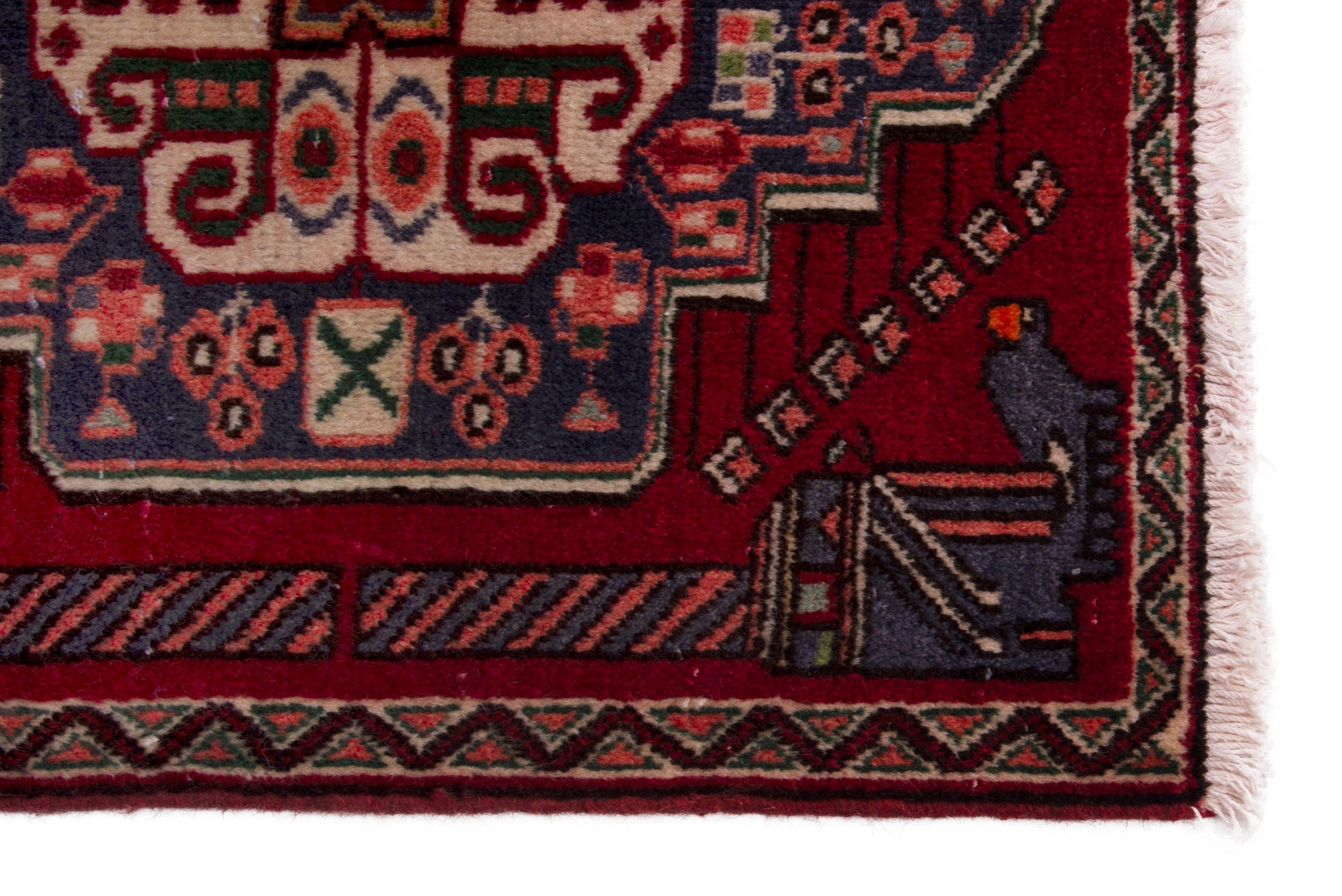 Persian Shiraz accent rug in burgundy and deep red, view 4 of 7