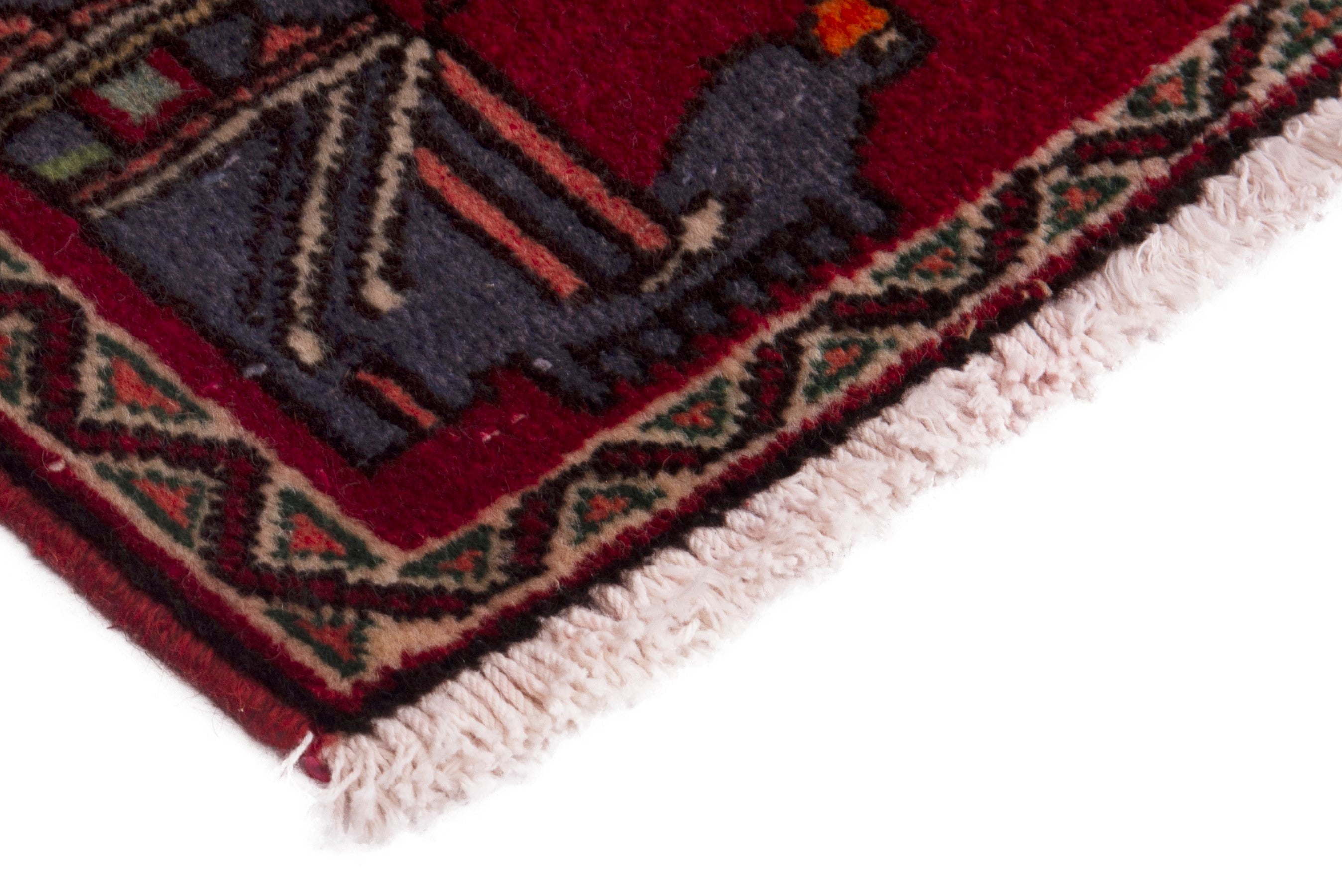 Persian Shiraz accent rug in burgundy and deep red, view 5 of 7