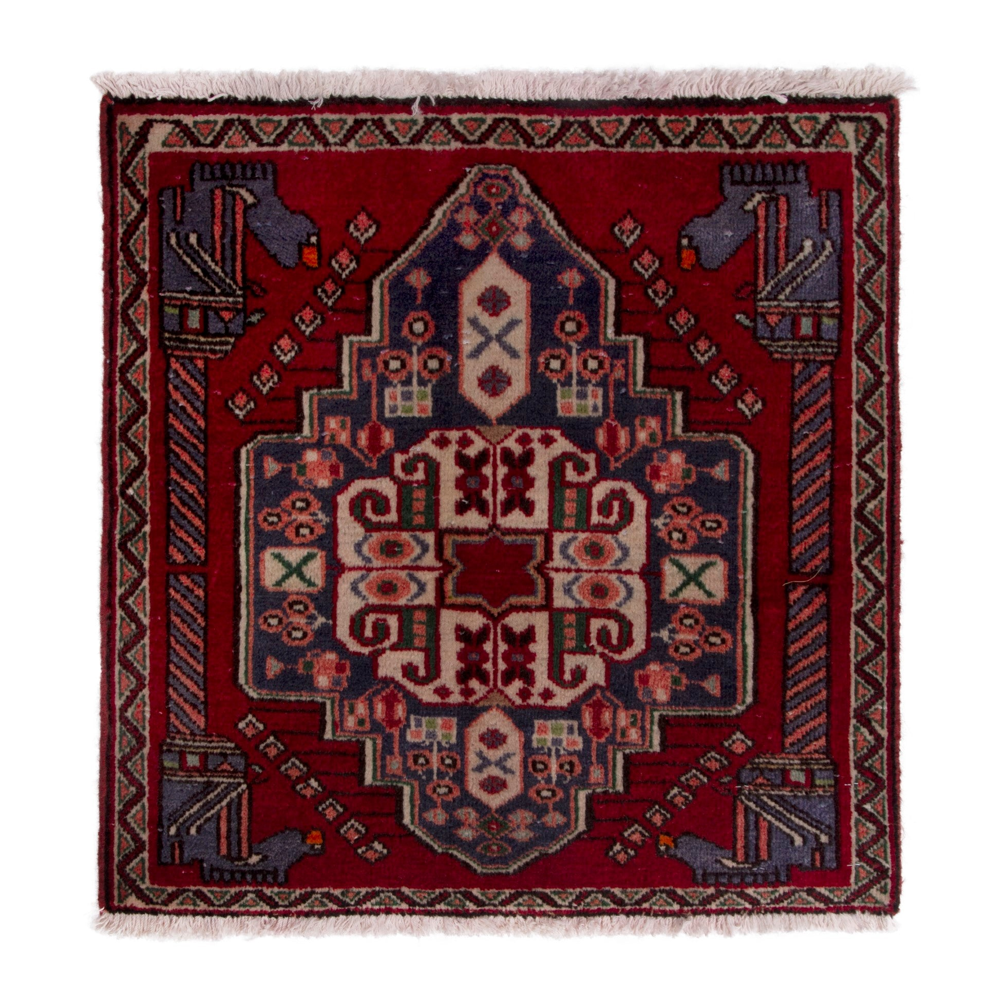 Persian Shiraz accent rug in burgundy and deep red, 2'2" x 2'2"