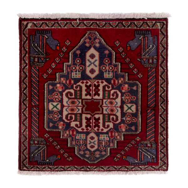 Persian Shiraz accent rug in burgundy and deep red, 2'2" x 2'2"