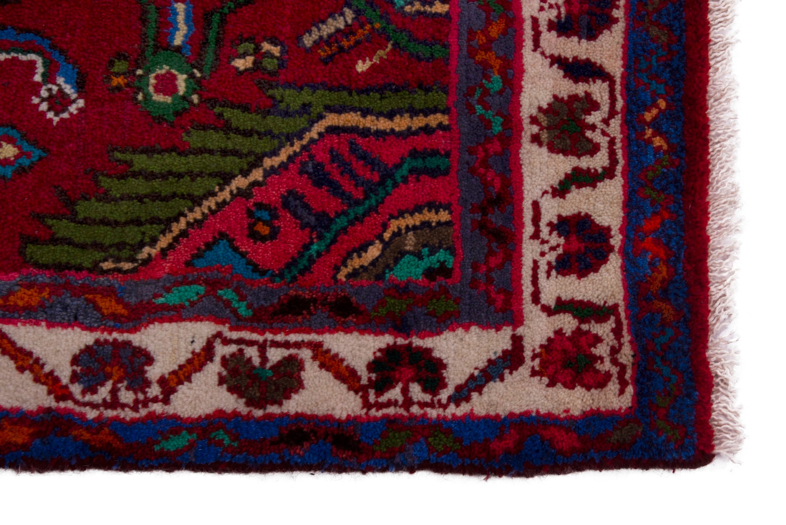 Persian Hamedan accent rug in deep red and cream, view 4 of 7