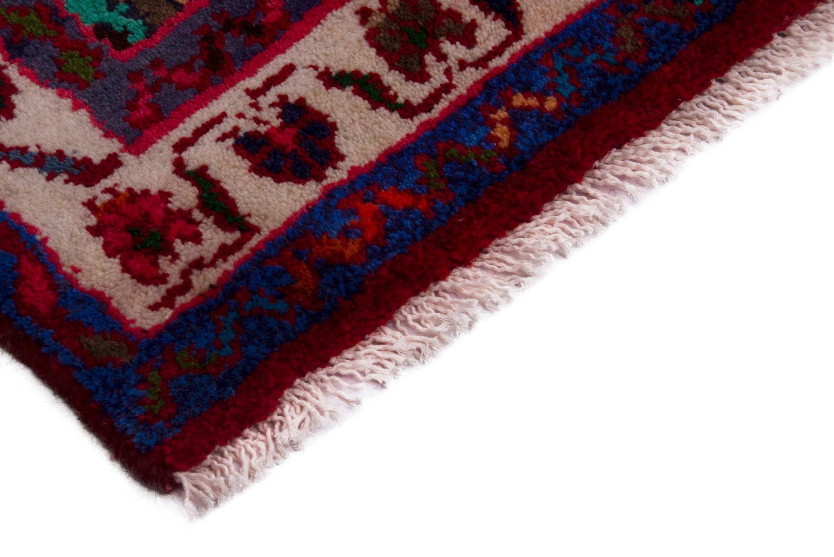 Persian Hamedan accent rug in deep red and cream, view 5 of 7